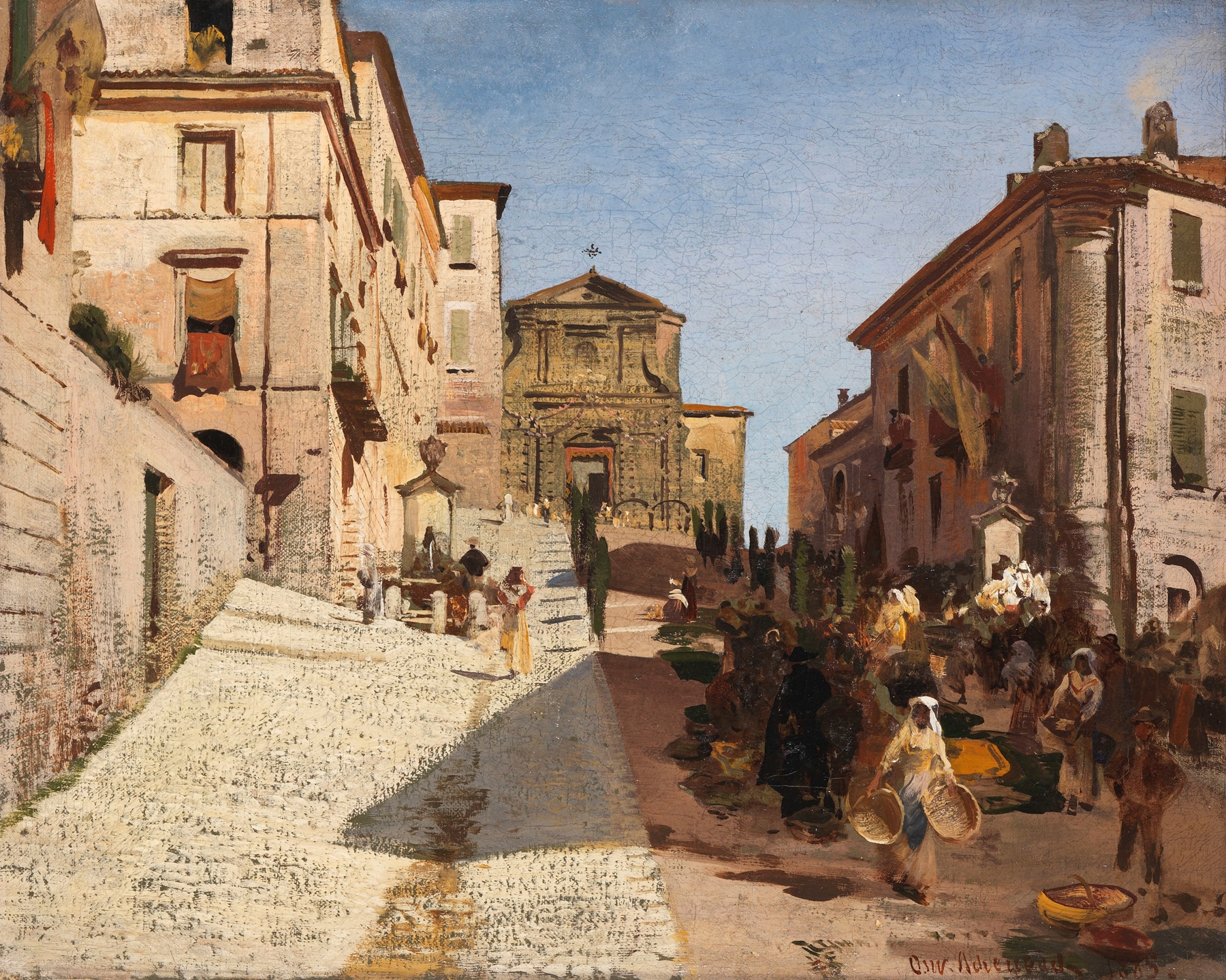 Ansicht von Genzano mit der Kirche Santa Maria della Cima, by Oswald Achenbach, public domain