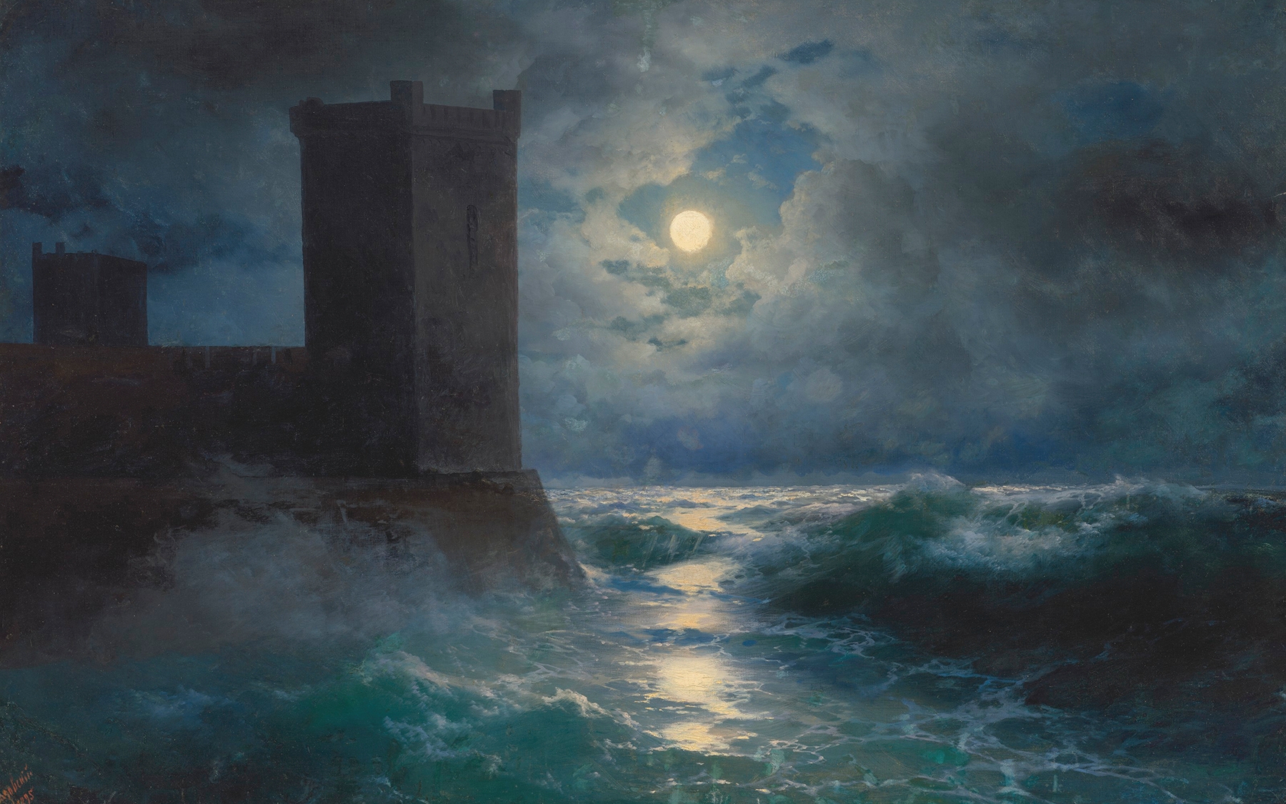 Genoese towers in the Black Sea, by Ivan Konstantinovich Aivazovsky, public domain