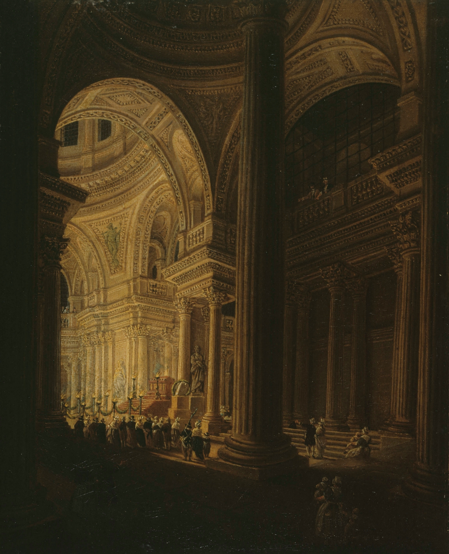 Le sarcophage de Jean-Jacques Rousseau, exposé au Panthéon (20 vendémiaire an III – 11 octobre 1794), by Pierre-Antoine Demachy, public domain