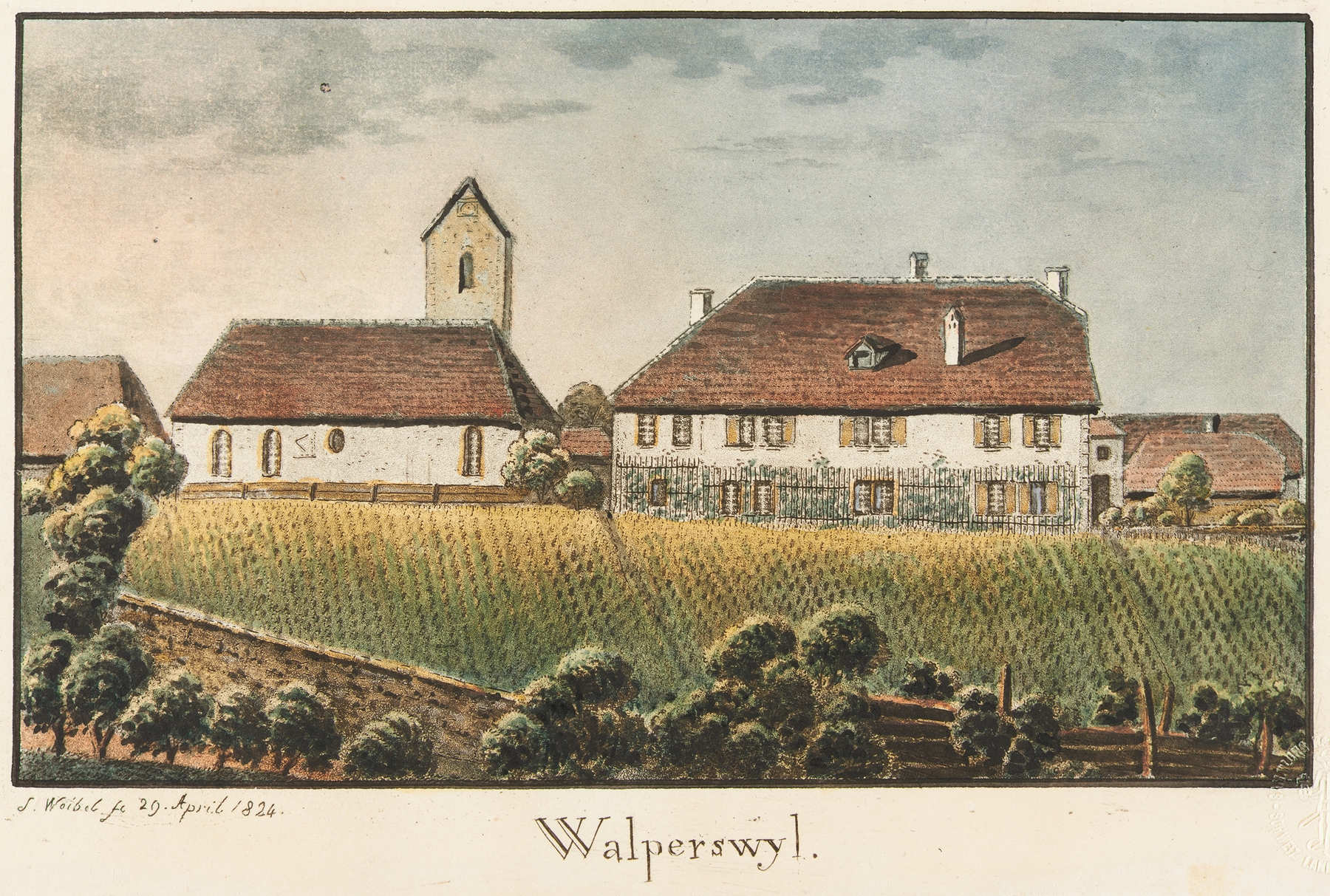 Walperswyl by Jakob Samuel Weibel, oil painting depicting a serene lake with golden light and reflections.
