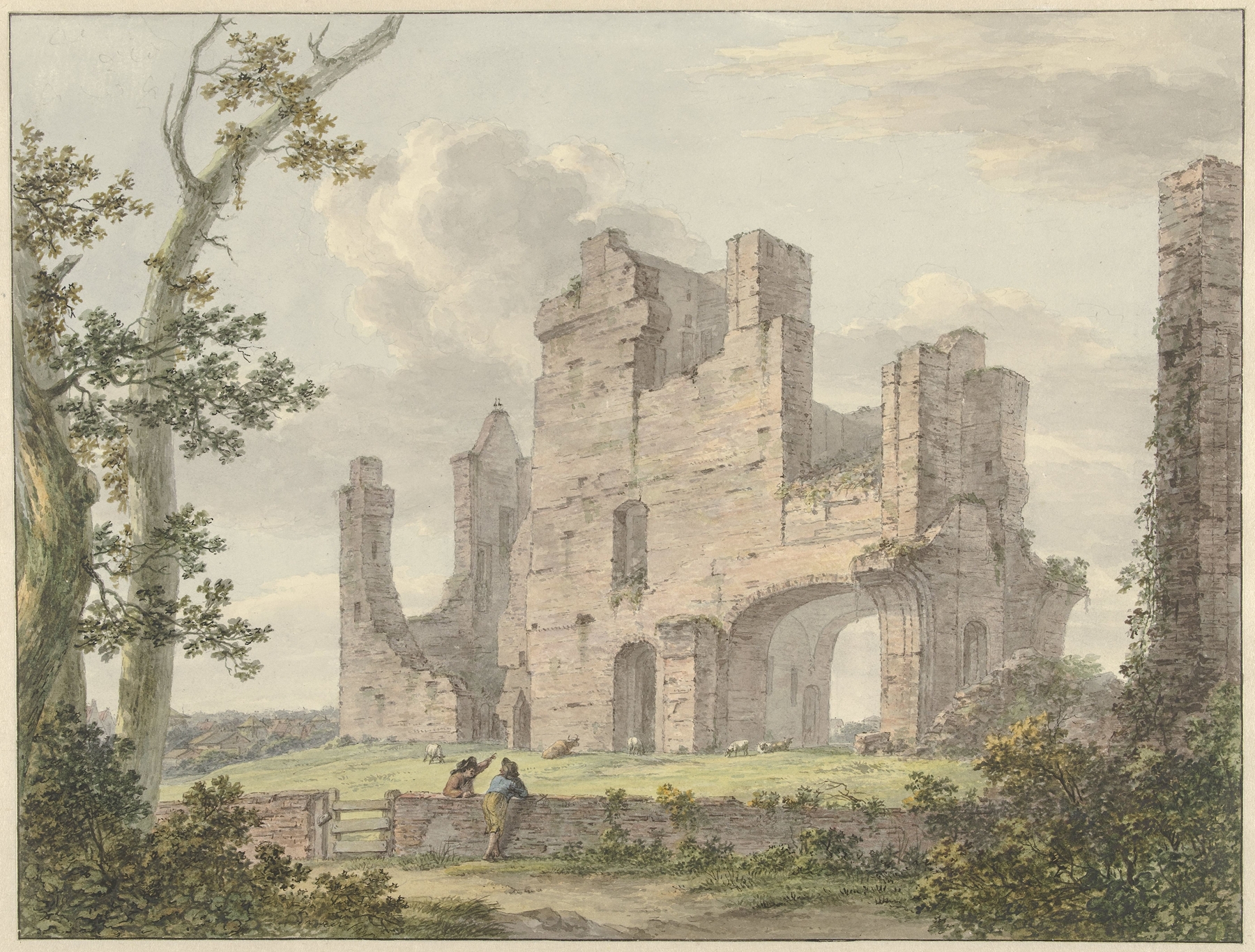 Ruins of an abbey with ivy, oil on canvas by Hermanus Numan