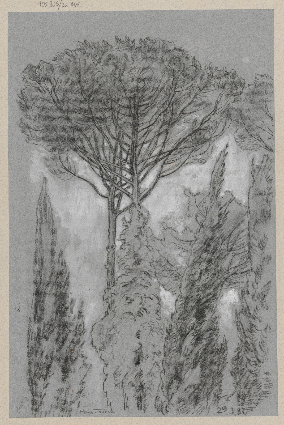 Landscape featuring trees in Florence, oil painting by Hans Thoma