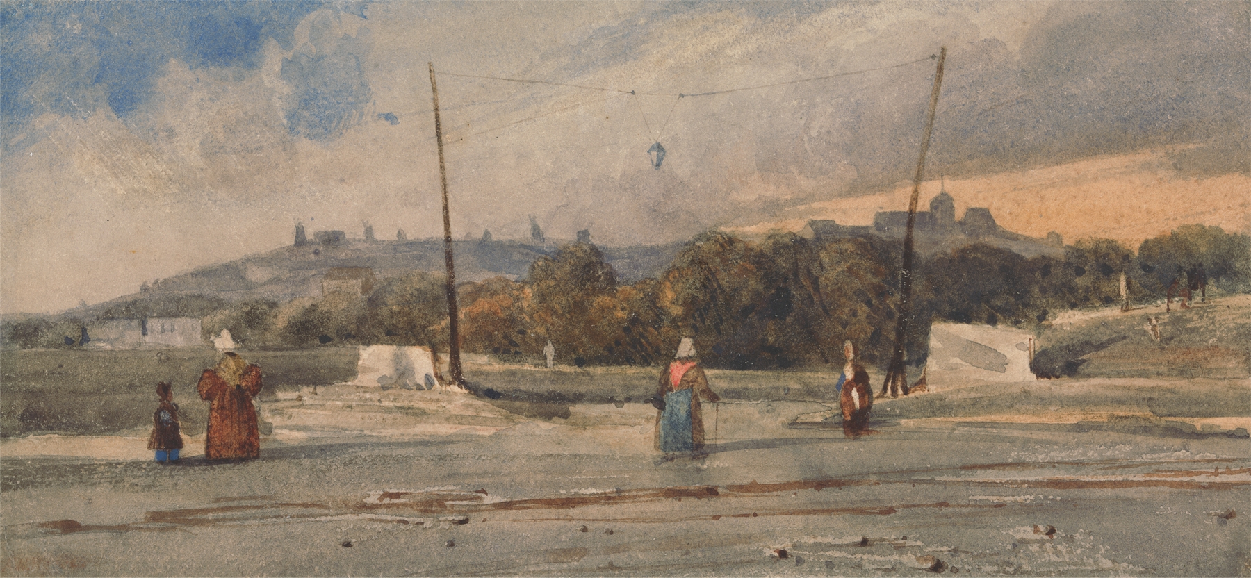 A Fort Near Montmartre by Augustus William Reeve, oil on canvas depicting a fortress in muted earth tones.