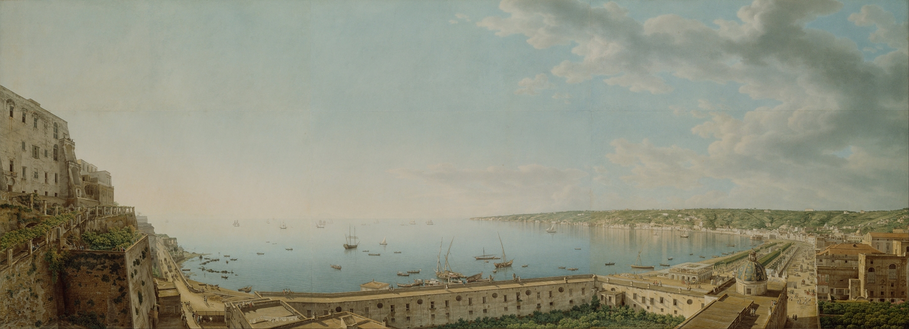A View of the Bay of Naples, Looking Southwest from the Pizzofalcone Toward Capo di Posilippo, by Giovanni Battista Lusieri, public domain