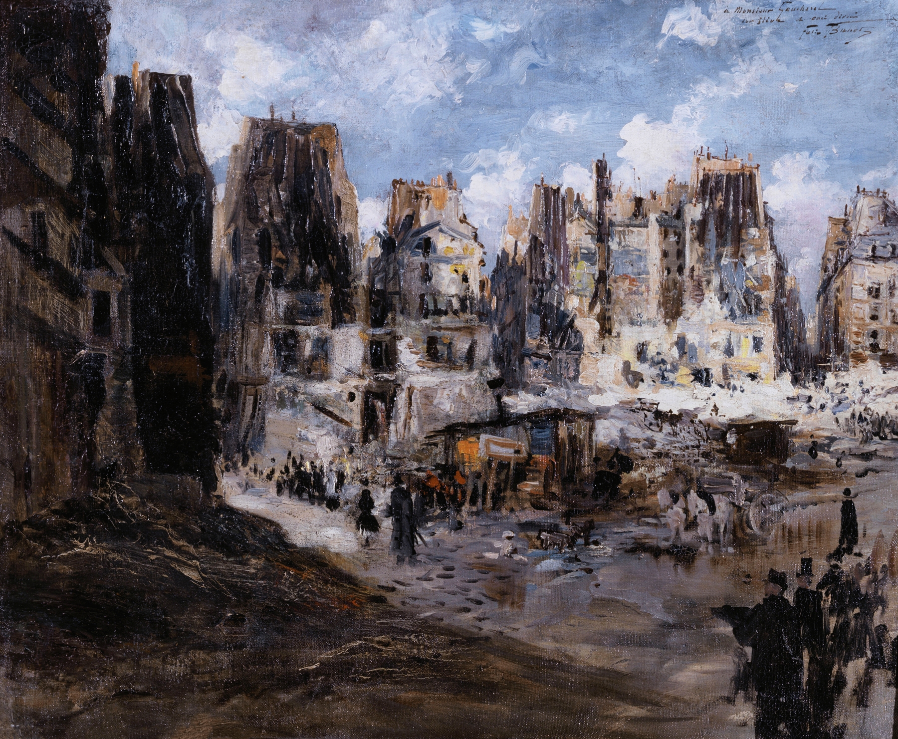 Genre scene depicting a Parisian afternoon by Félix Hilaire Buhot, oil painting