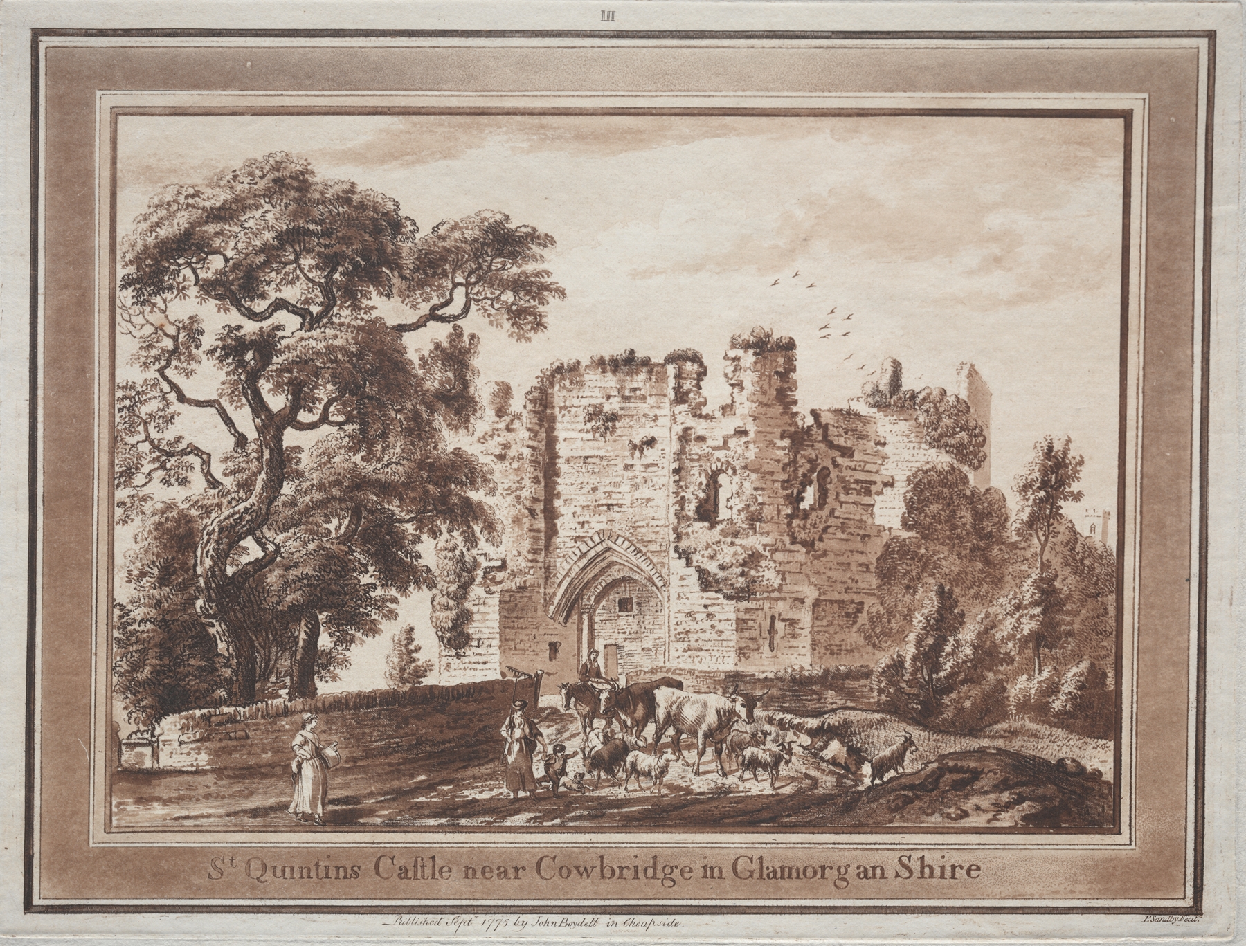 St. Quintin’s Castle near Cowbridge in Glamorganshire, by Paul Sandby, public domain