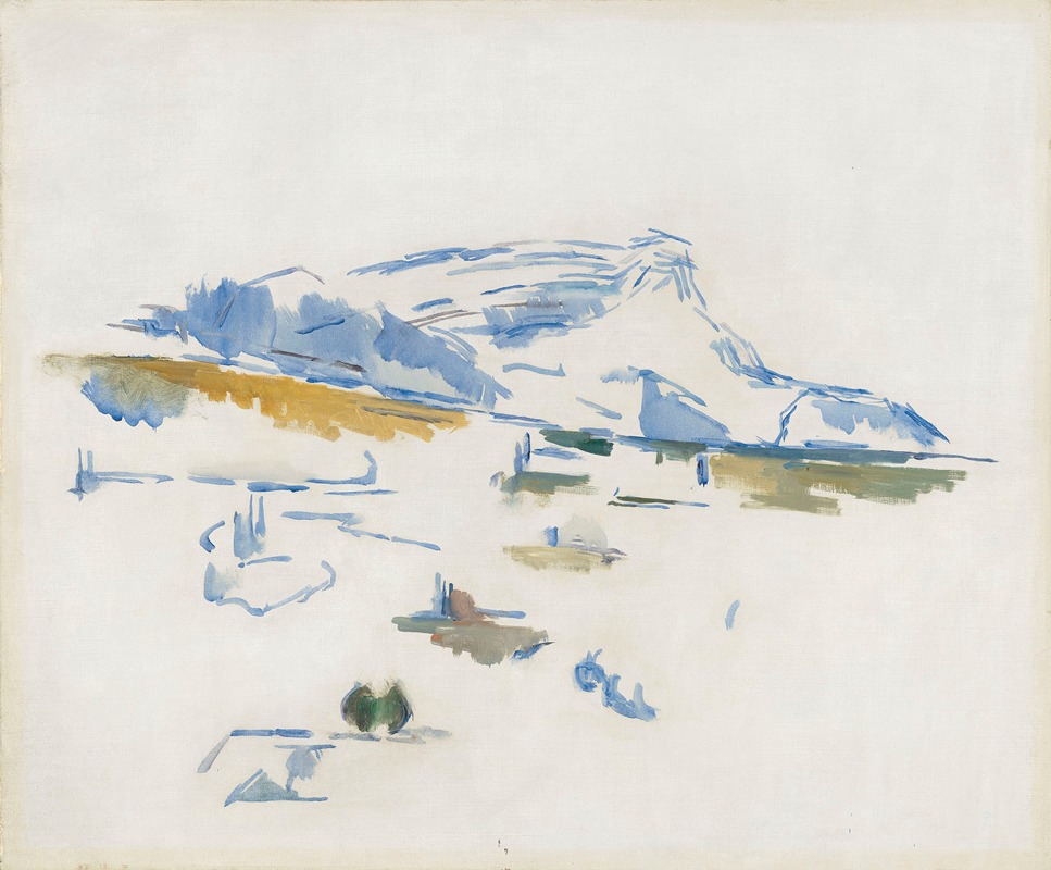 A landscape painting by Paul Cézanne featuring Montagne Sainte-Victoire.