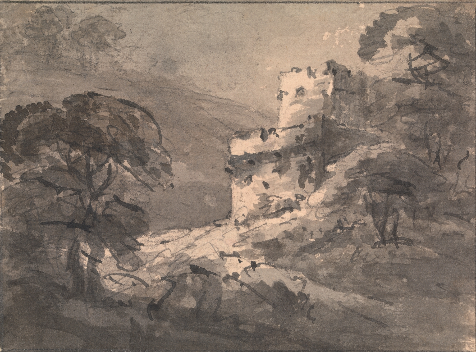 Landscape with a Ruined Castle on the Right by William Gilpin, oil painting