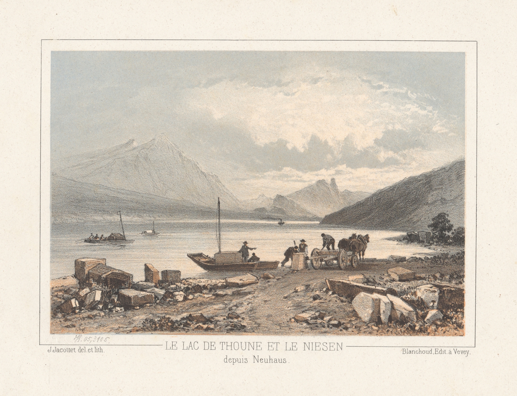 Le lac de Thoune et le Niesen depuis Neuhaus, by Jean Jacottet, public domain