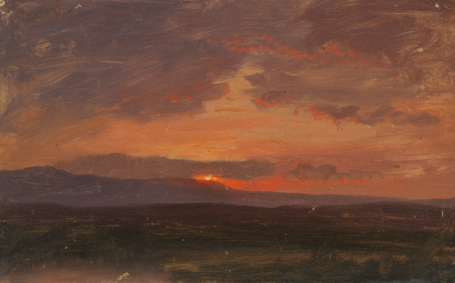 Hudson Valley landscape with sunset, oil painting by Frederic Edwin Church