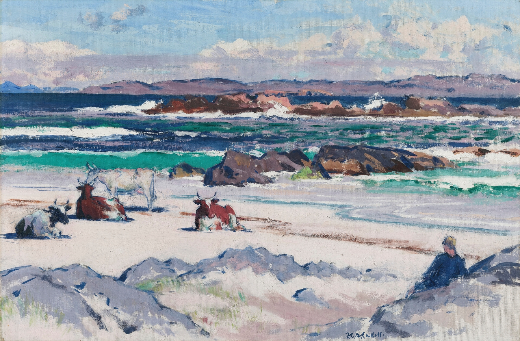 Cattle on the shore of Iona by Francis Campbell Boileau Cadell, impressionism