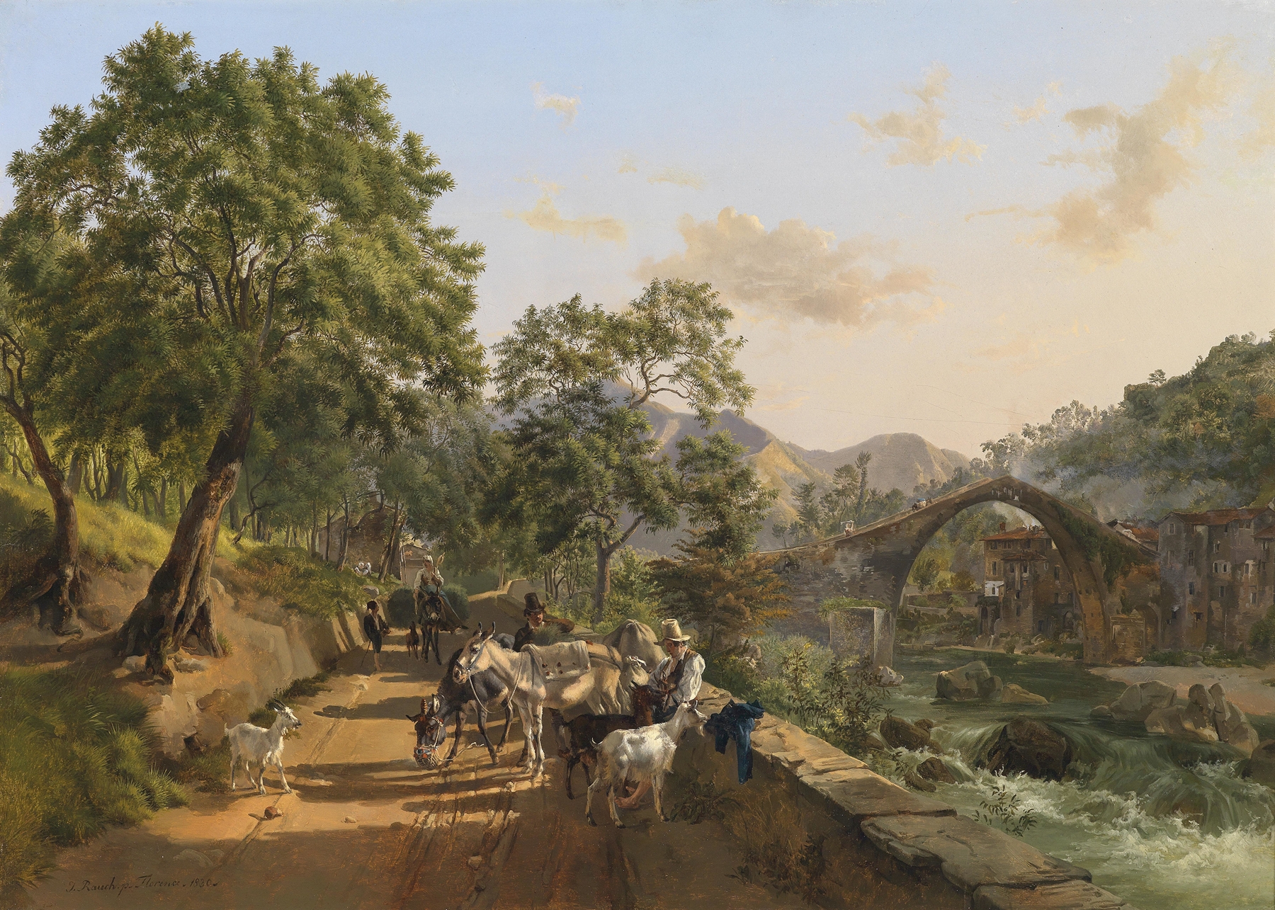 Rast an der Landstraße, oil on canvas by Johann Nepomuk Rauch, depicting a traveler resting under a tree.