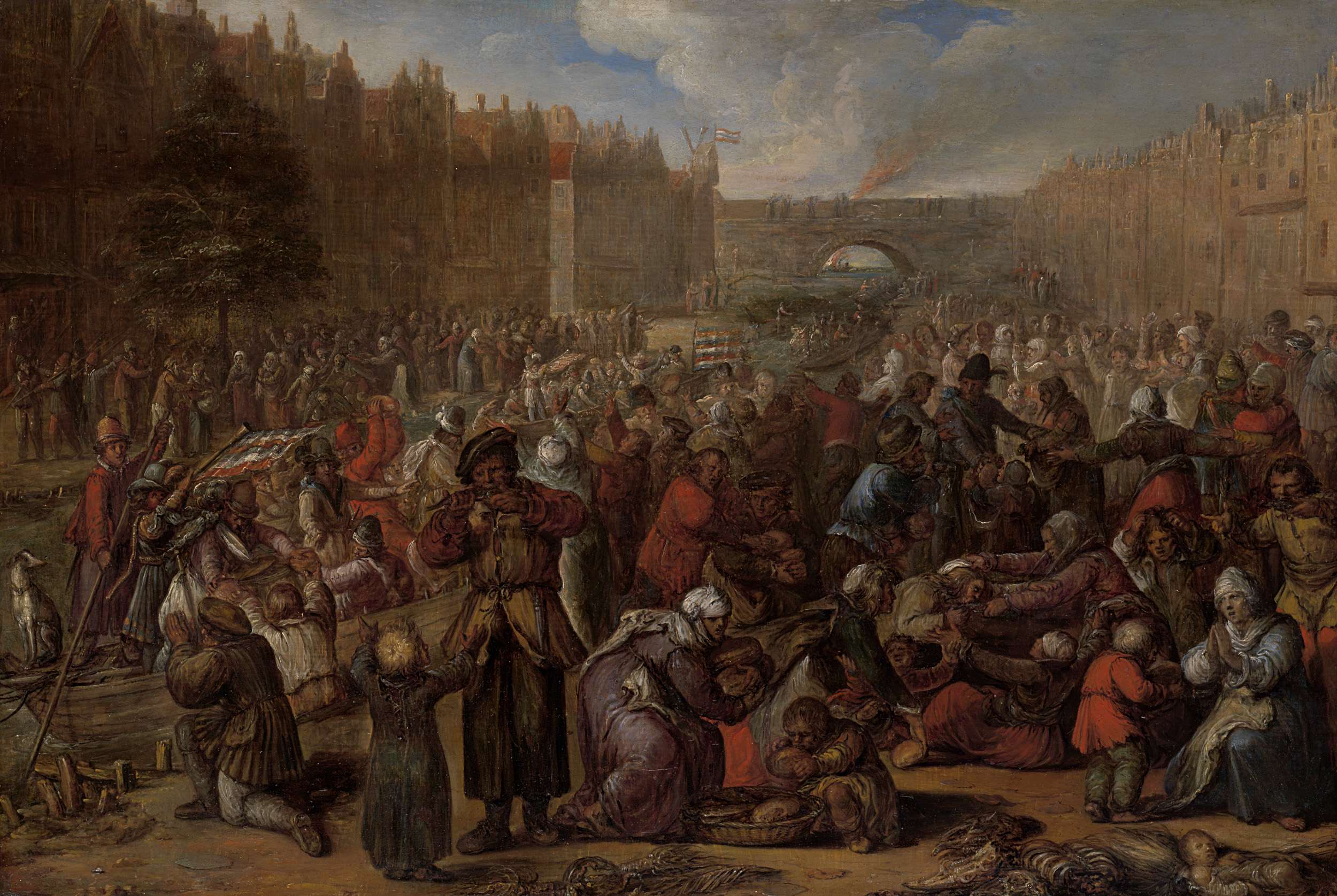 The Famished People, oil on panel by Otto van Veen, depicts a crowd awaiting relief after a siege.