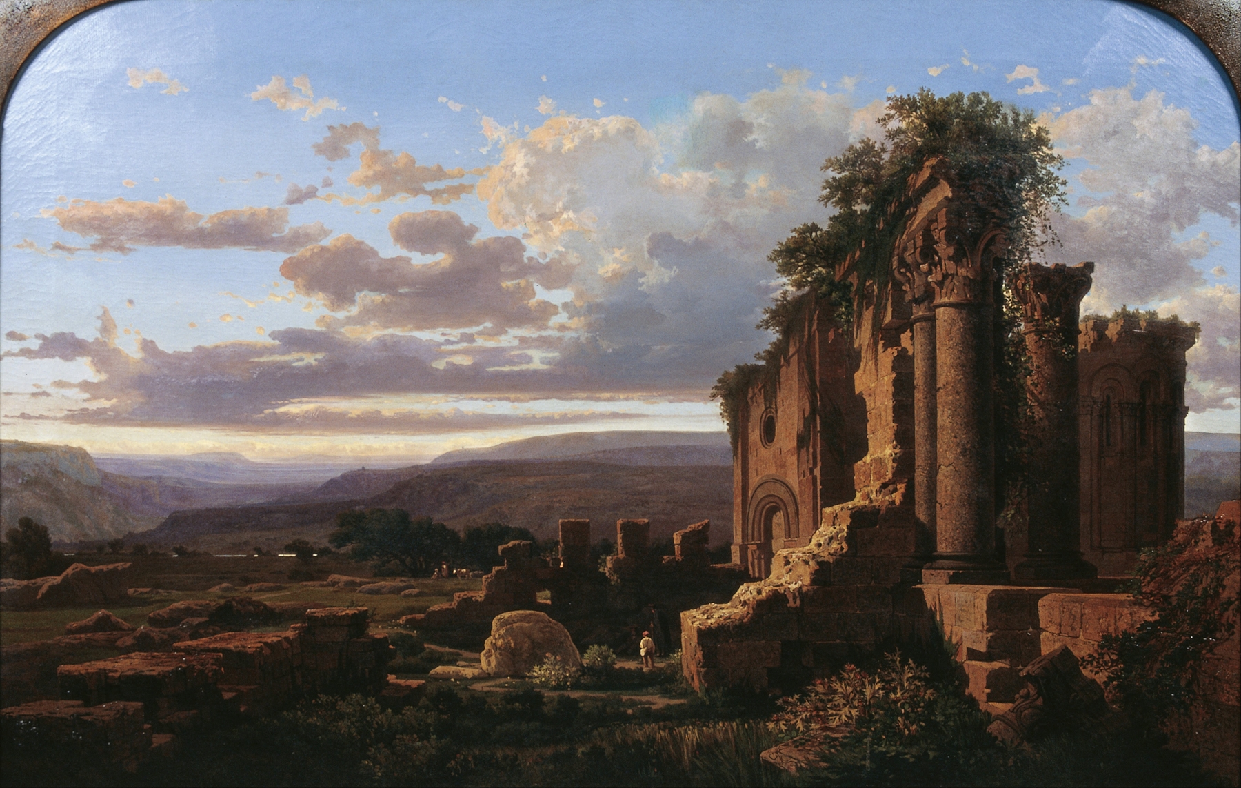 Landscape of ruins with crumbling stonework by Lluís Rigalt, oil painting