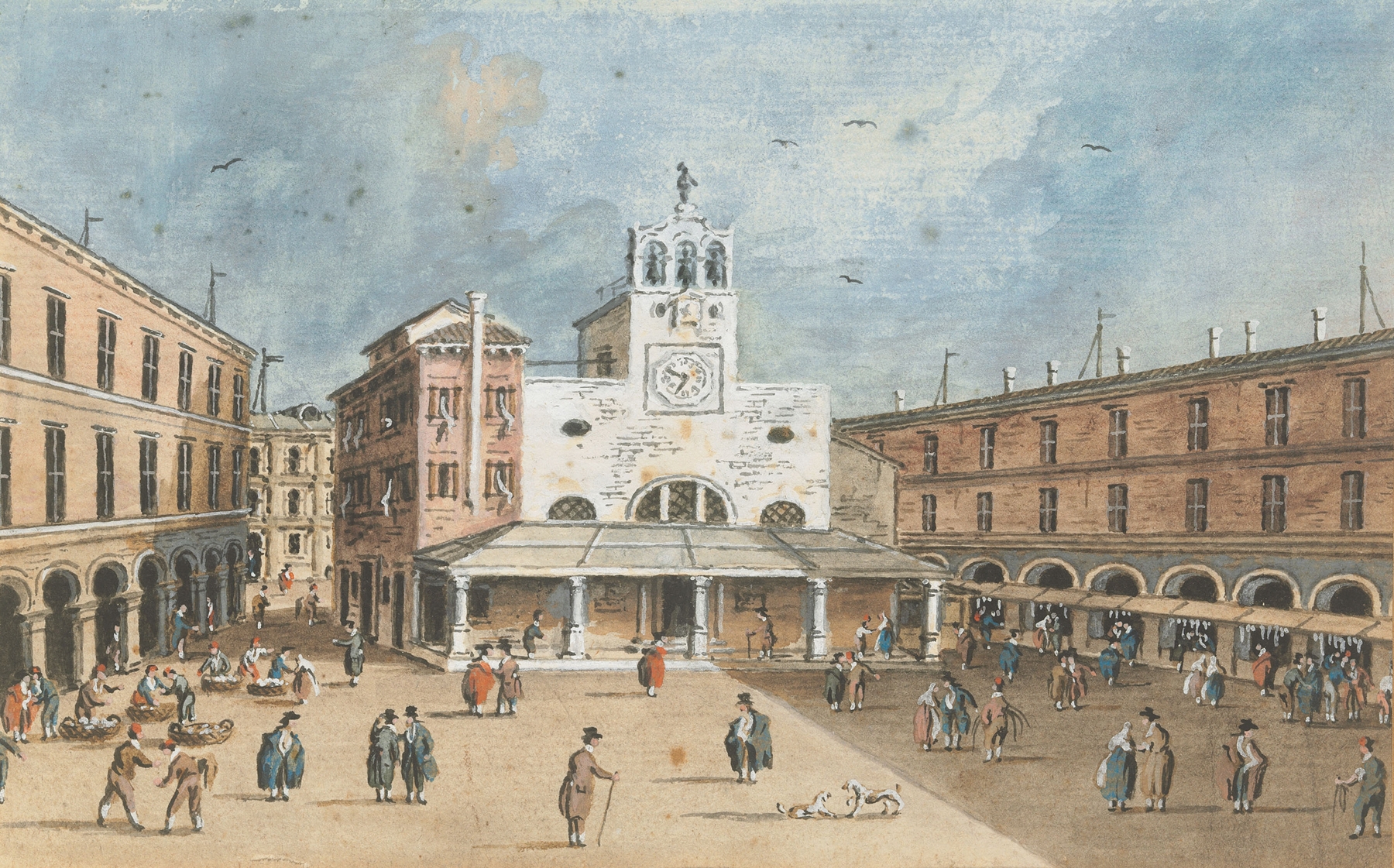 Genre scene depicting a market at San Giacomo di Rialto by Giacomo Guardi, oil painting