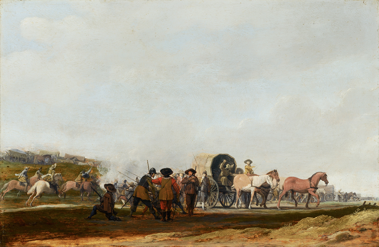 Historical scene of soldiers in conflict, oil painting by Pieter Post