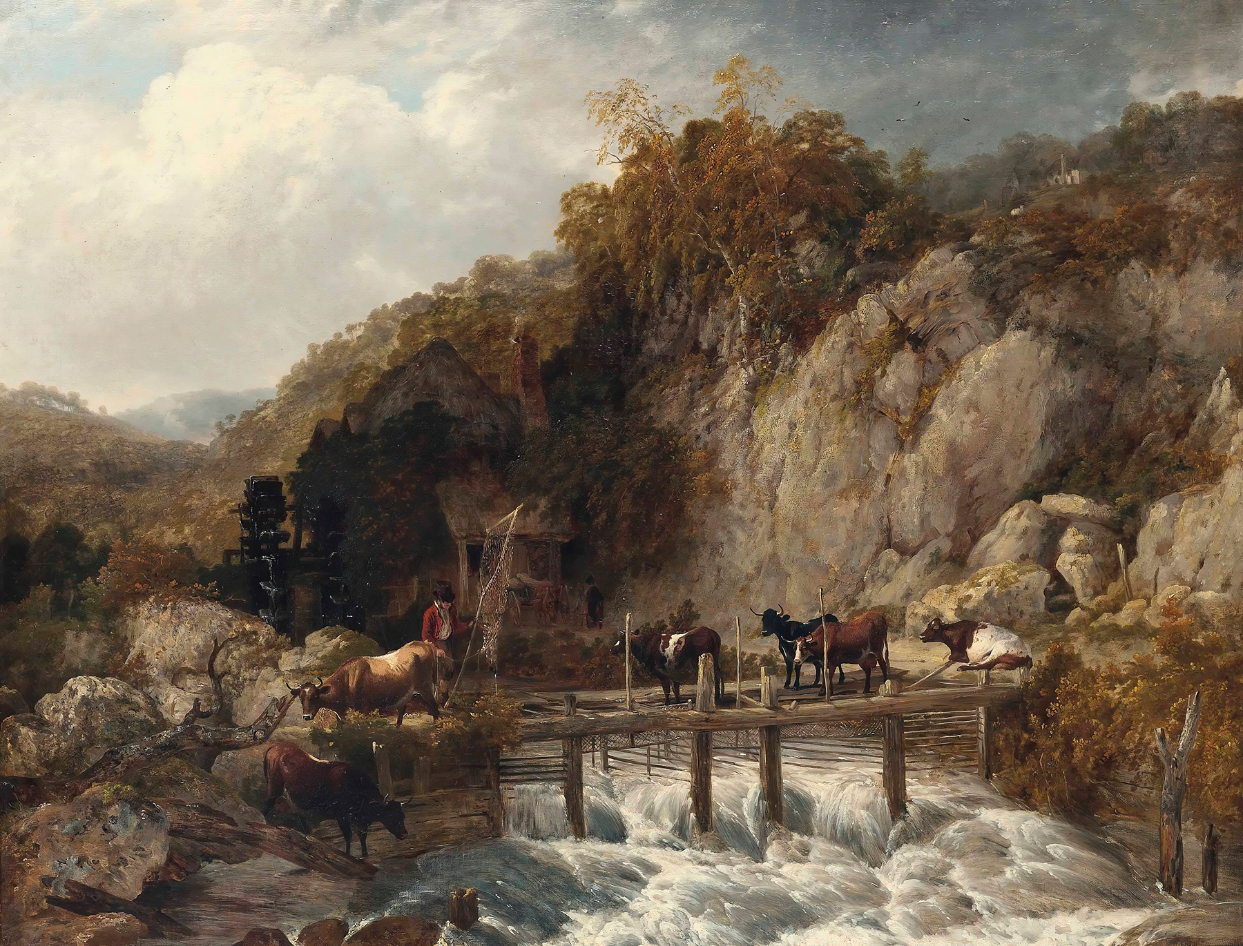 Landscape of Umberleigh Mill by Thomas Sidney Cooper, 1830, depicting a river and mill.