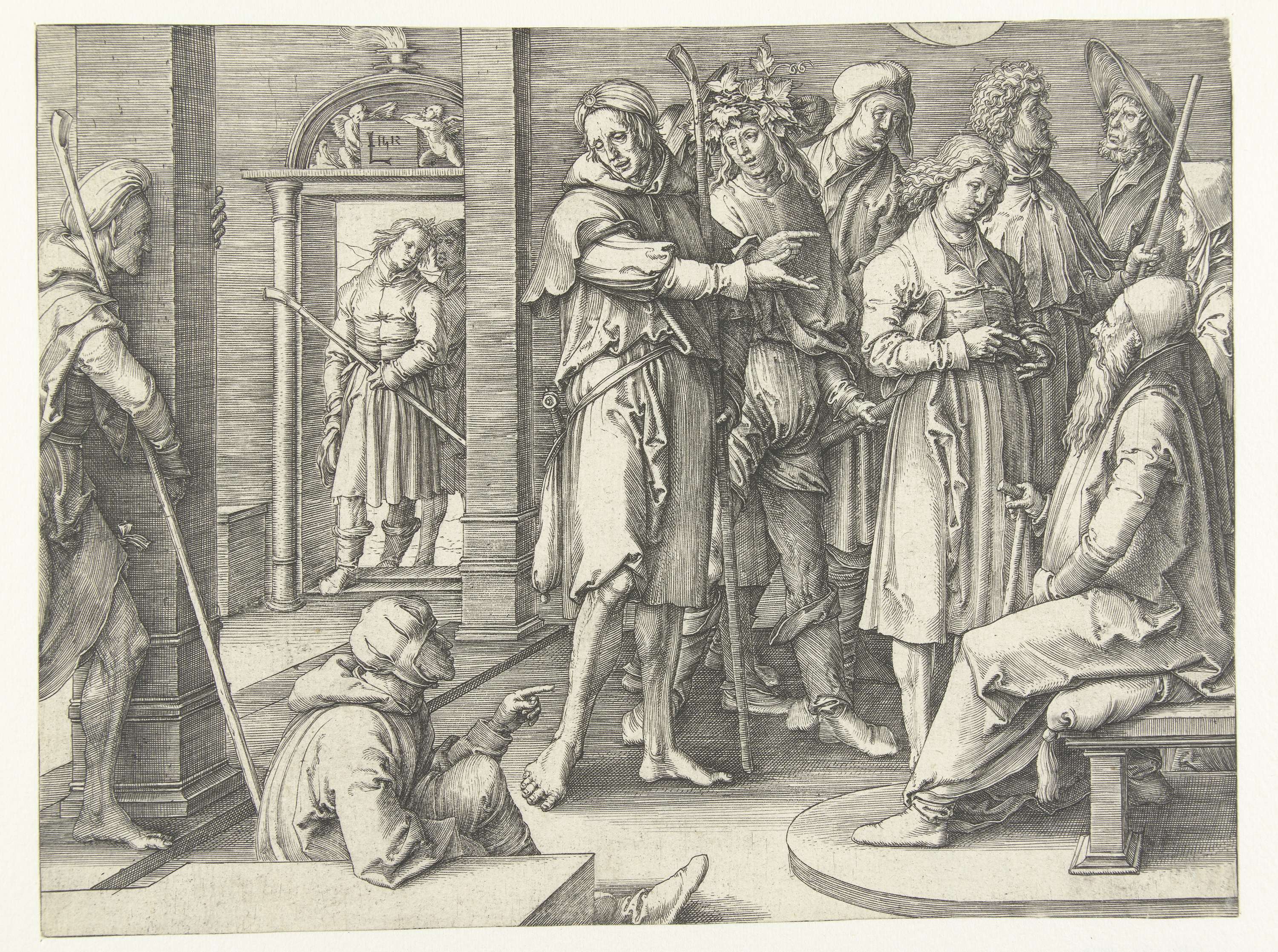 Engraving by Lucas van Leyden depicting Jozef sharing dreams with Jakob in soft light