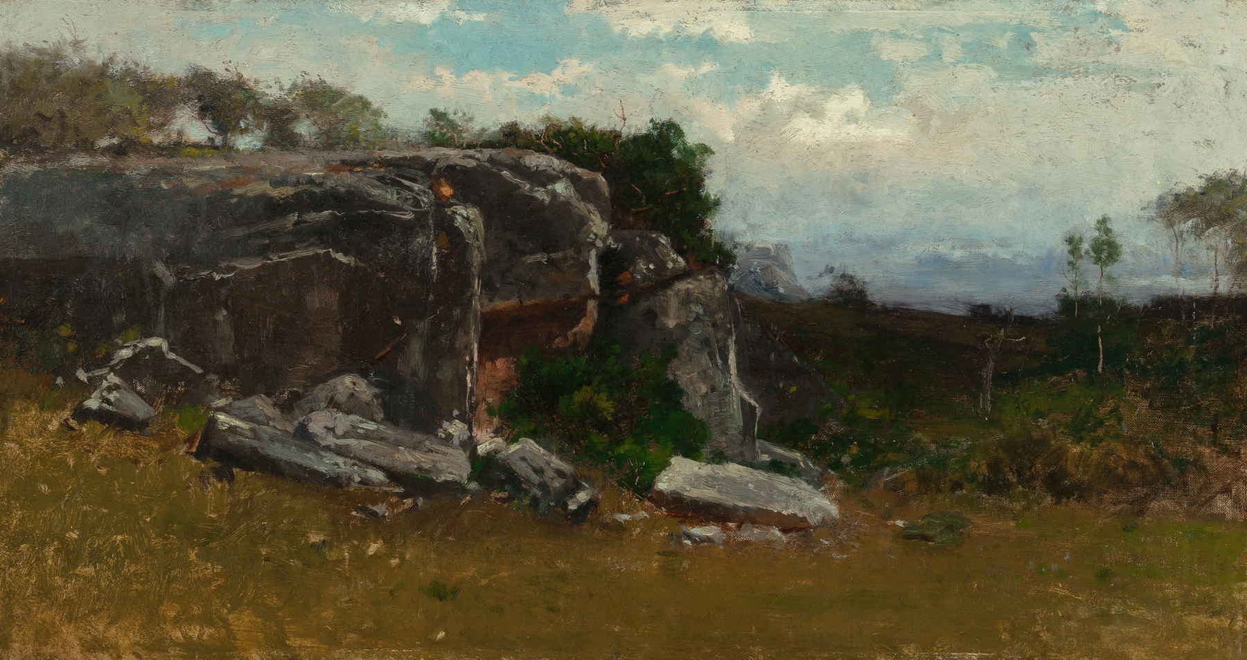 Landscape of a rugged cliff and water by Robert Swain Gifford, oil painting