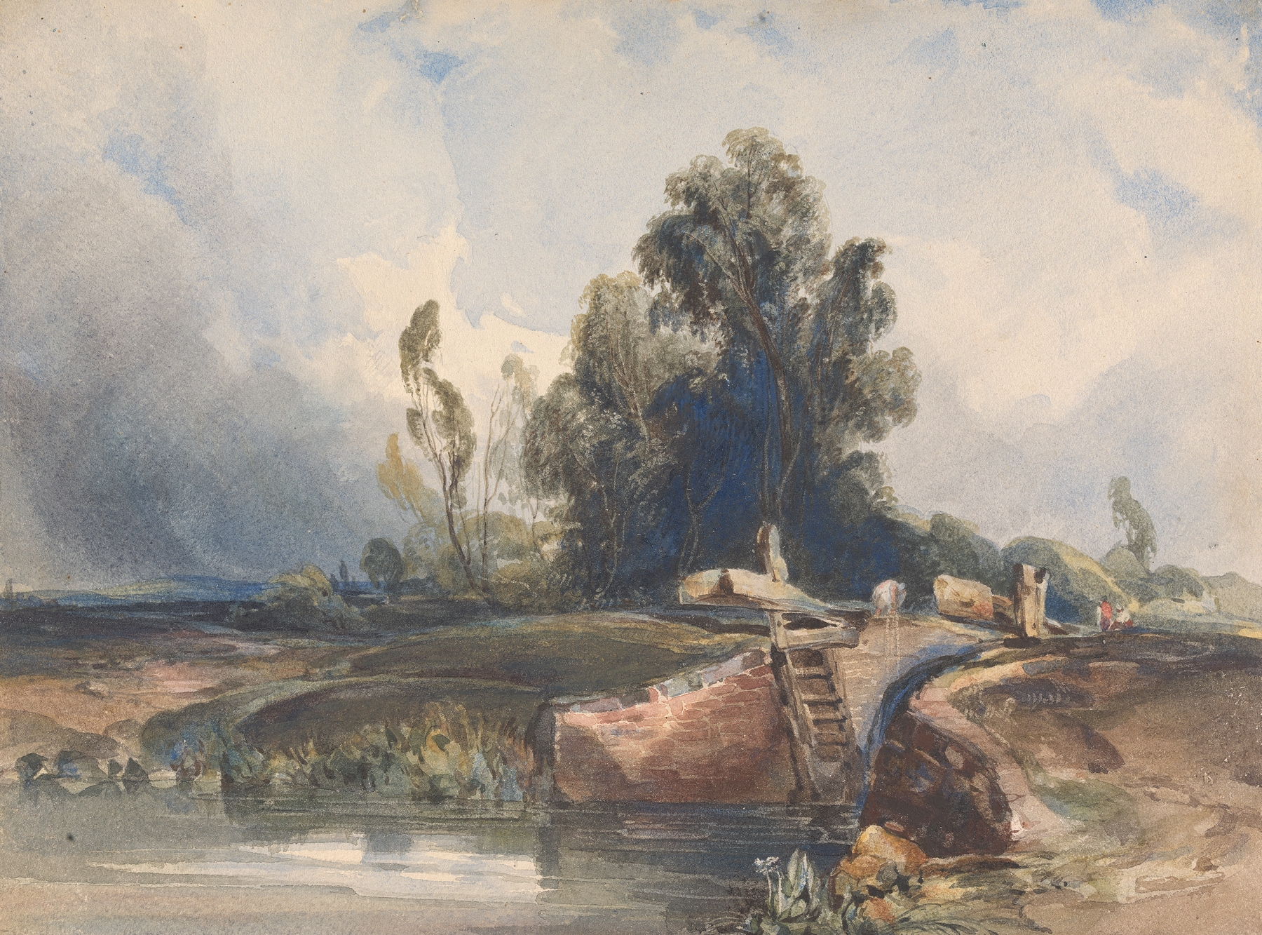 Landscape with Canal and Lock; Figures at Lock, by Thomas Sully, public domain