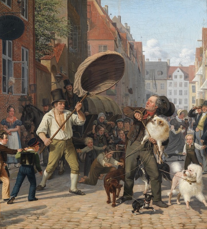 A vibrant street scene depicting daily life during the summer months.