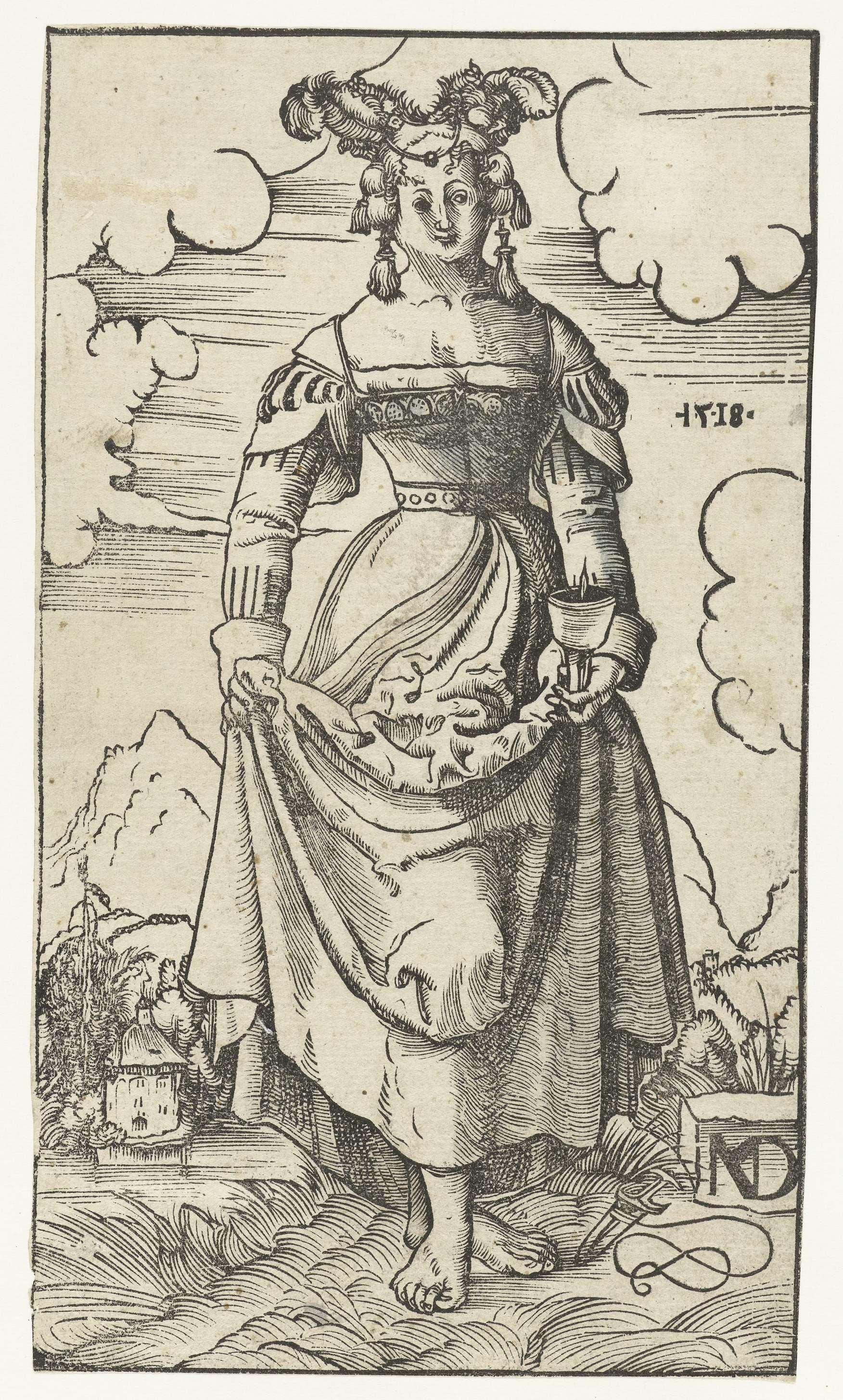 Religious scene with a virgin holding a lamp, by Niklaus Manuel Deutsch, paper