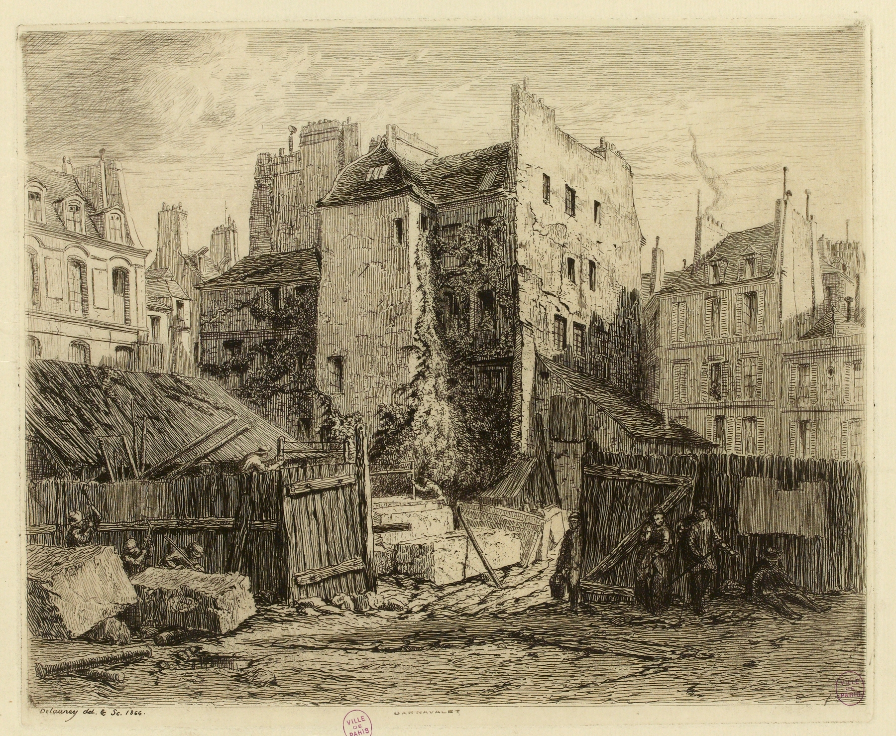 Architecture of Maisons rue du Cloître Notre-Dame by Alfred Alexandre Delauney, oil painting