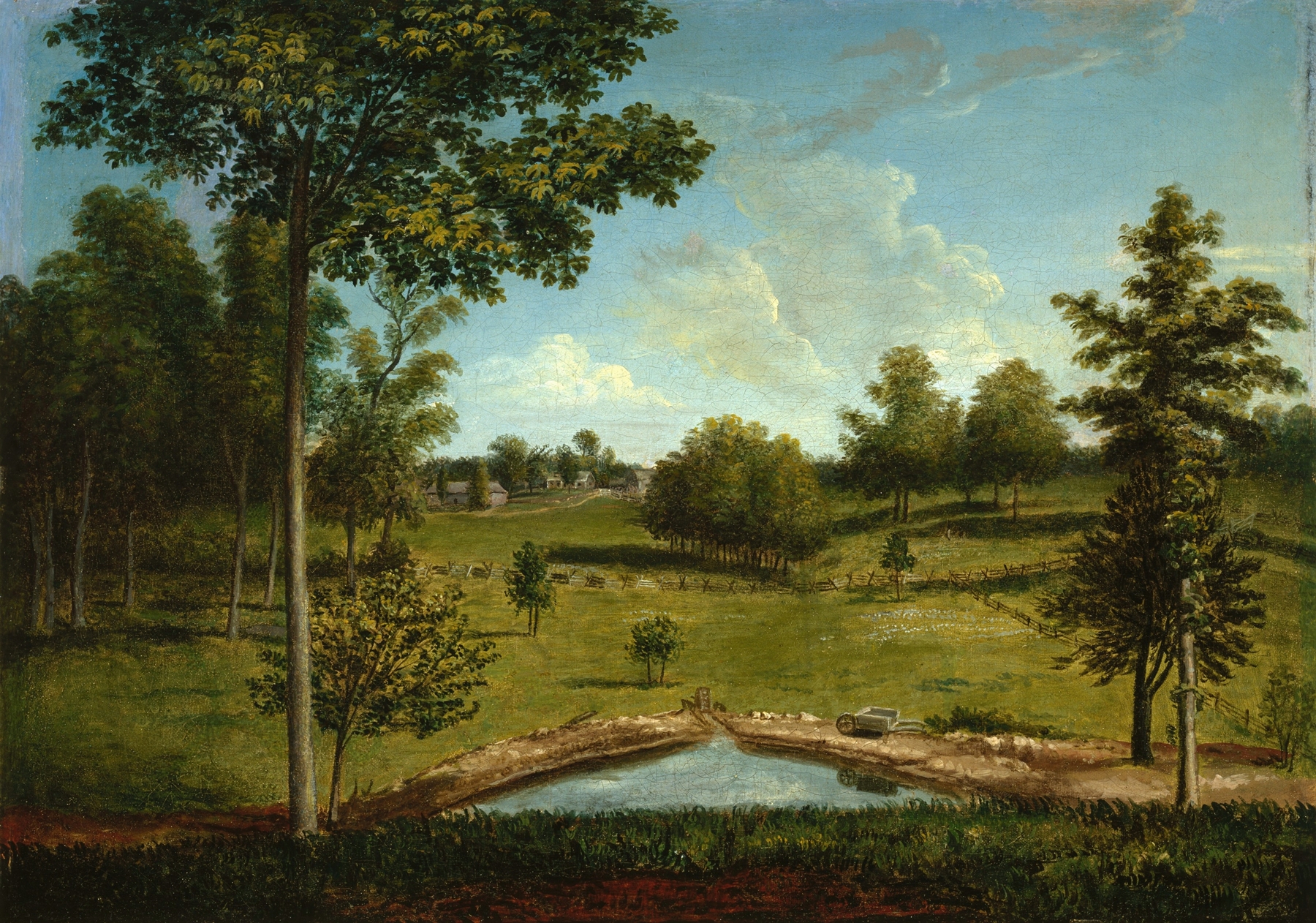 Landscape Looking Toward Sellers Hall from Mill Bank, by Charles Willson Peale, public domain