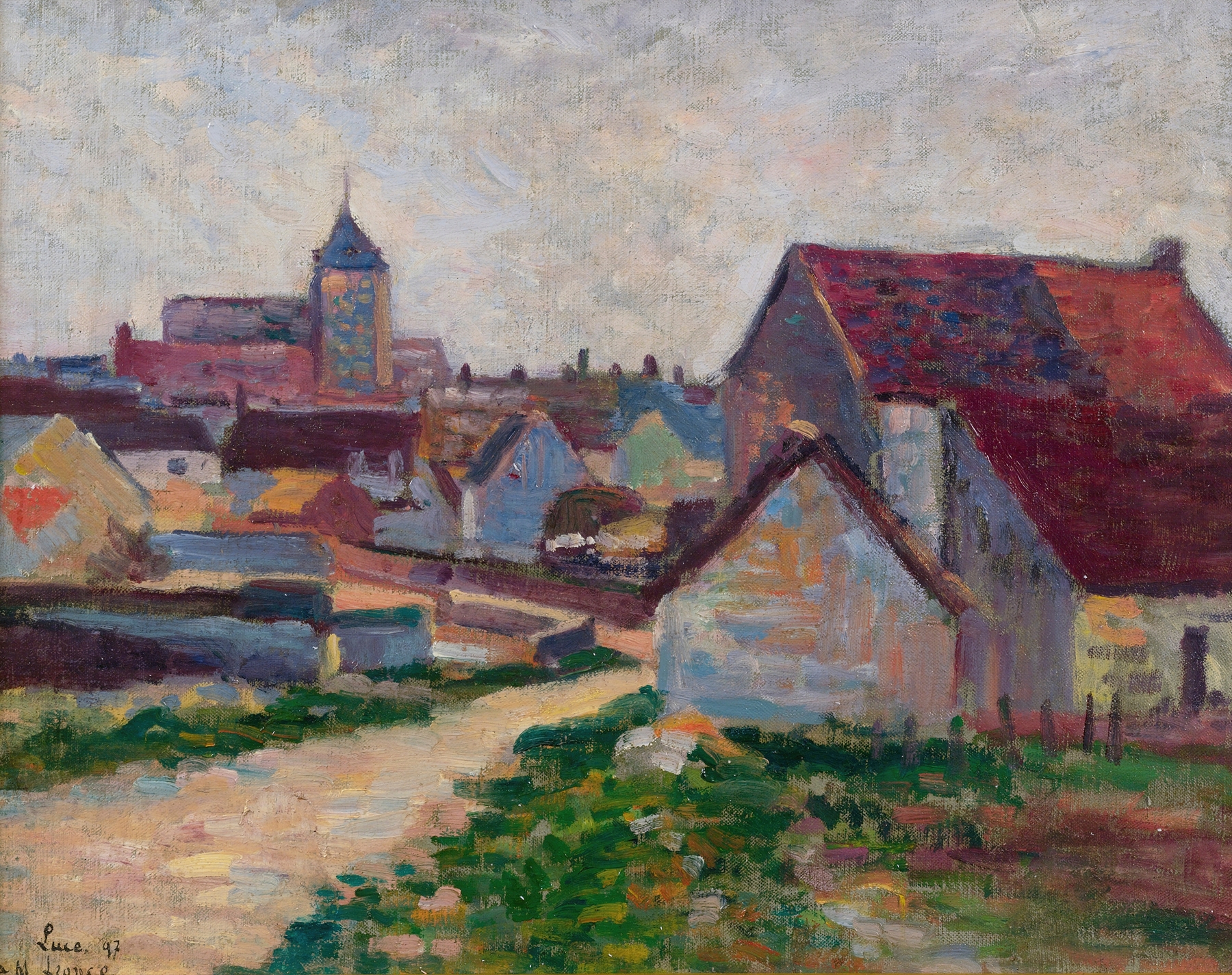 Landscape of Le Village De Conche-Sur-Condoires, oil on canvas by Maximilien Luce