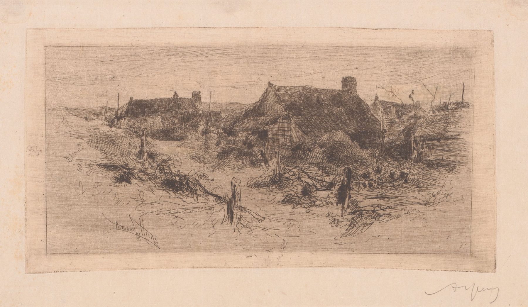 Landschap met huizen by Armand Heins, impressionism, oil painting