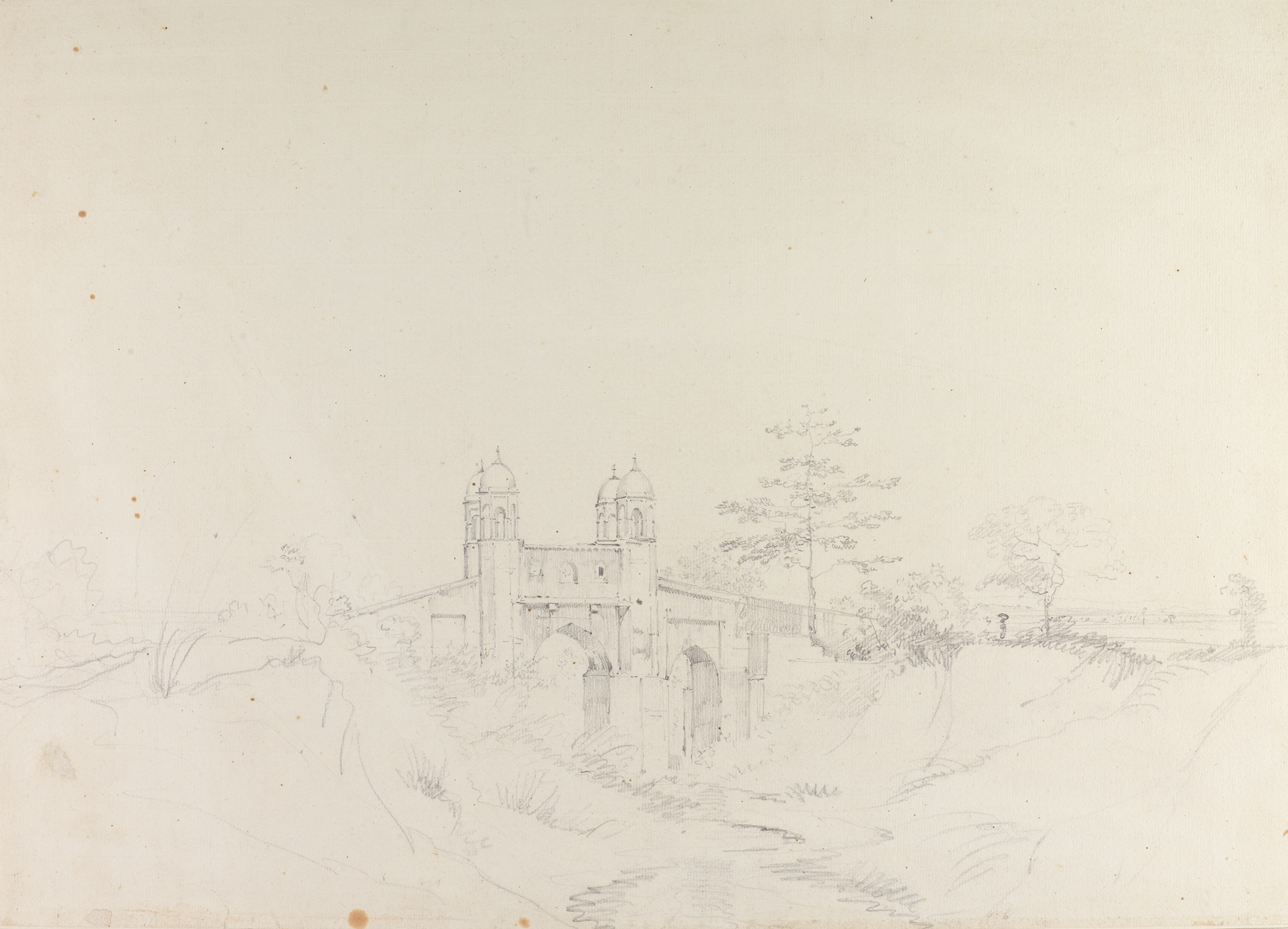 Drawing by William Hodges depicting a landscape with intricate light and shadow.