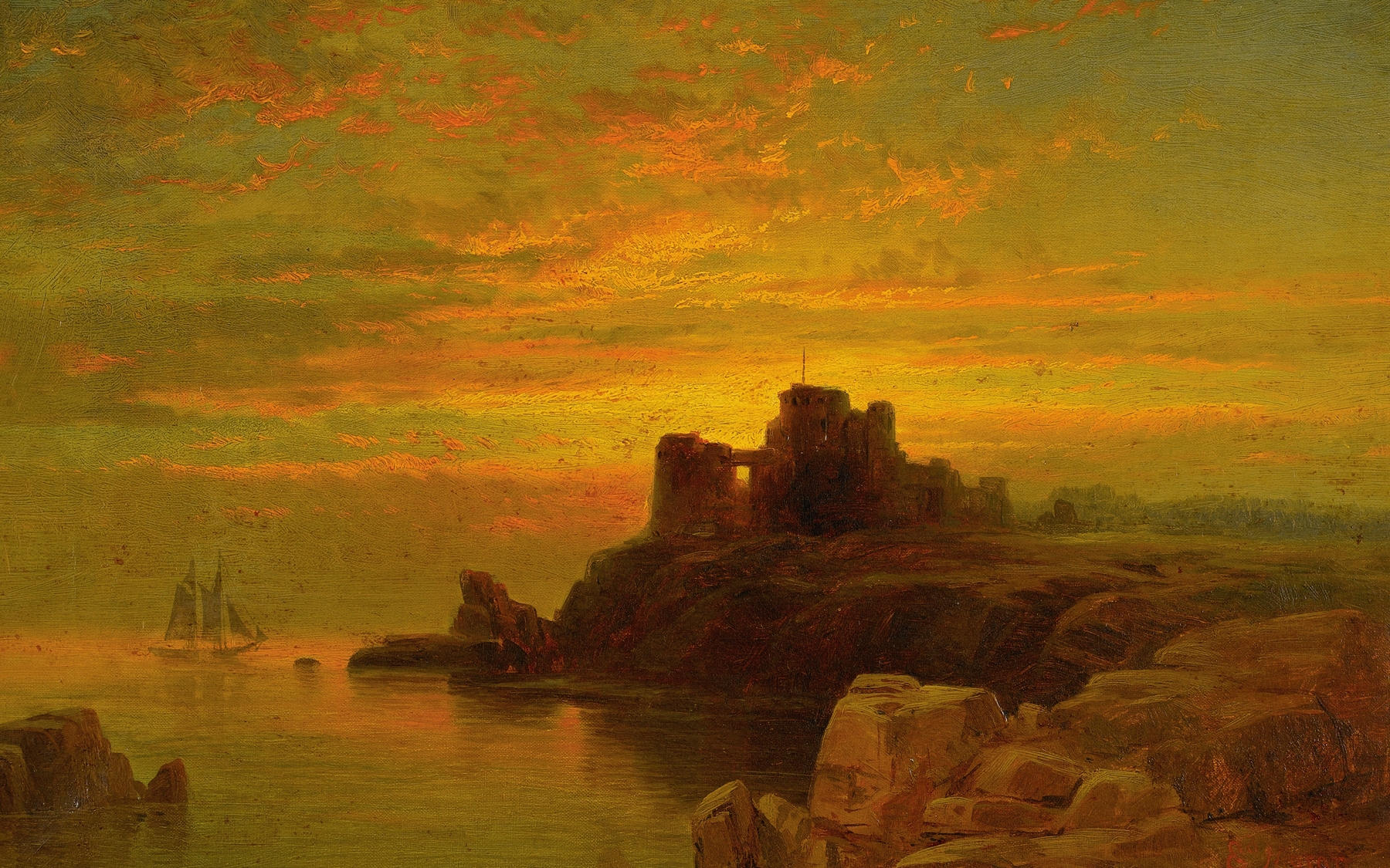 Coastal Sunset, by Edward Moran, public domain