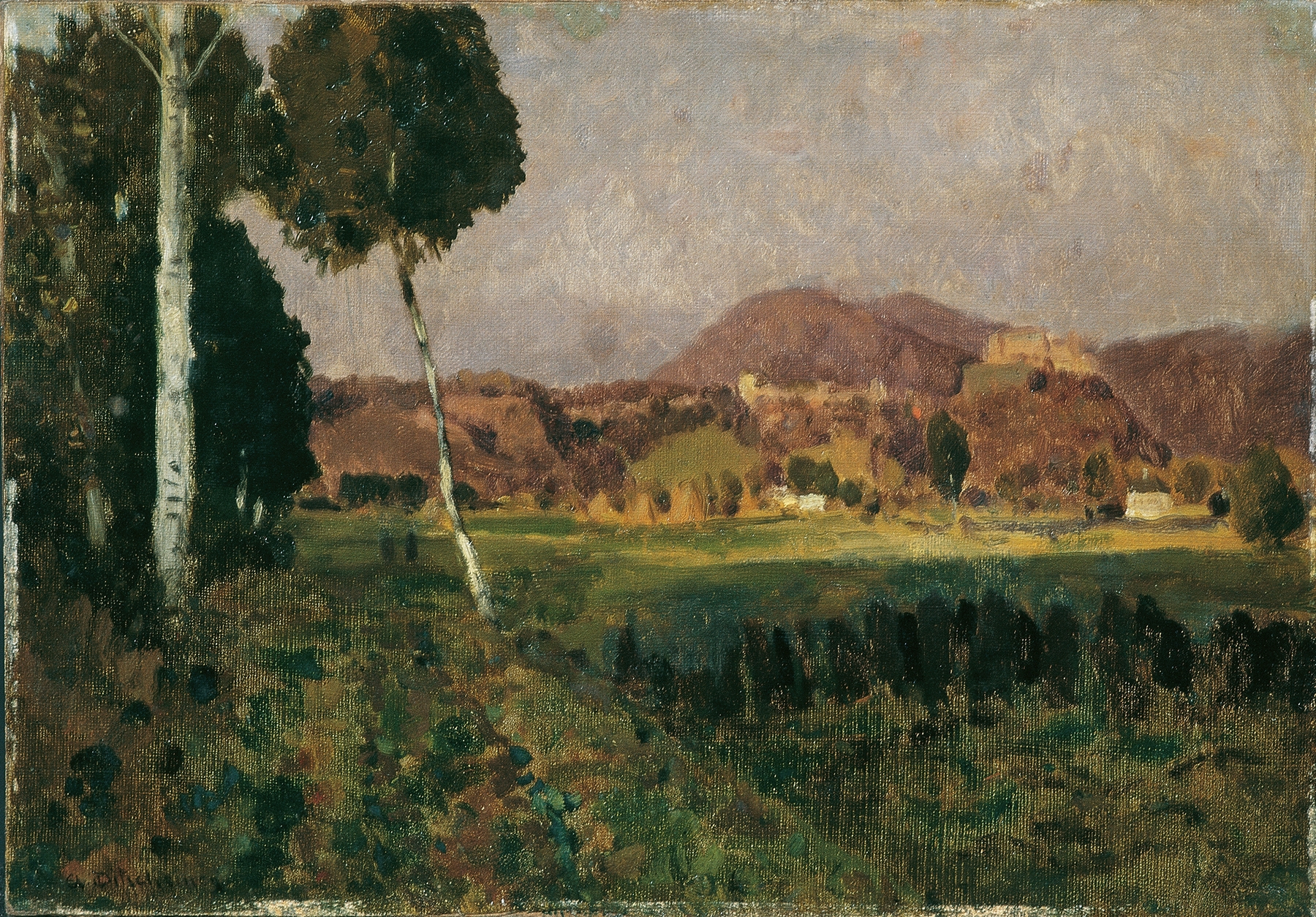 Landscape featuring Burg Hohensalzburg and Gaisberg by Adolf Ditscheiner, medium unknown.
