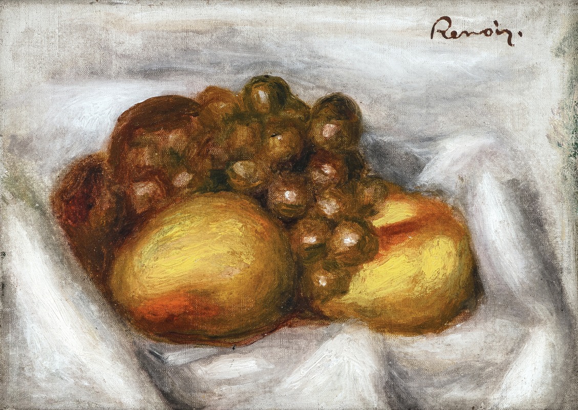 A still life painting by Renoir featuring grapes.