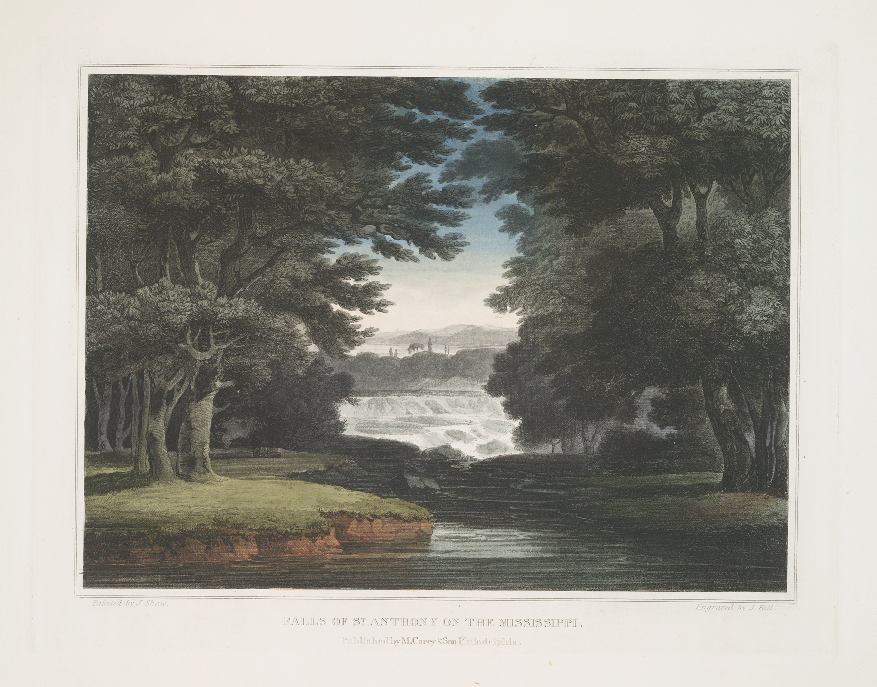 Falls of St. Anthony on the Mississippi, oil on canvas by Joshua Shaw, depicting a waterfall and lush forest.