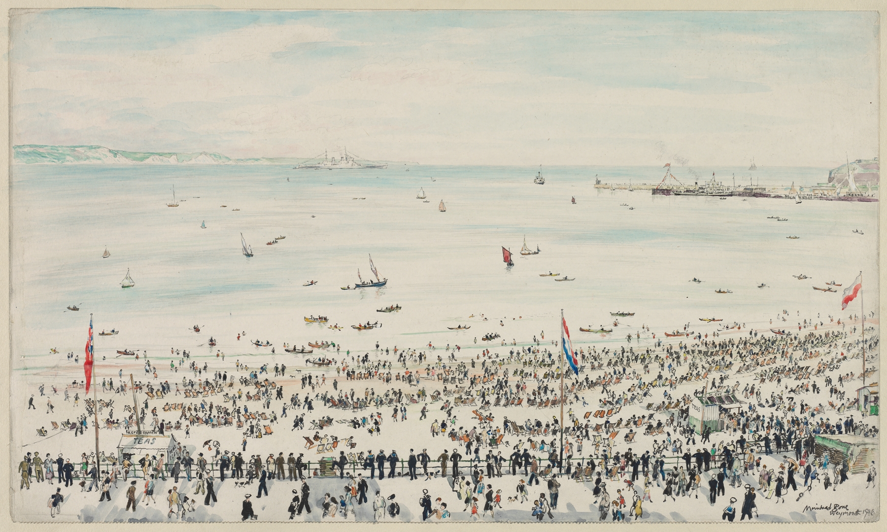 Weymouth Bay, Victory Day Celebrations, by Muirhead Bone, public domain
