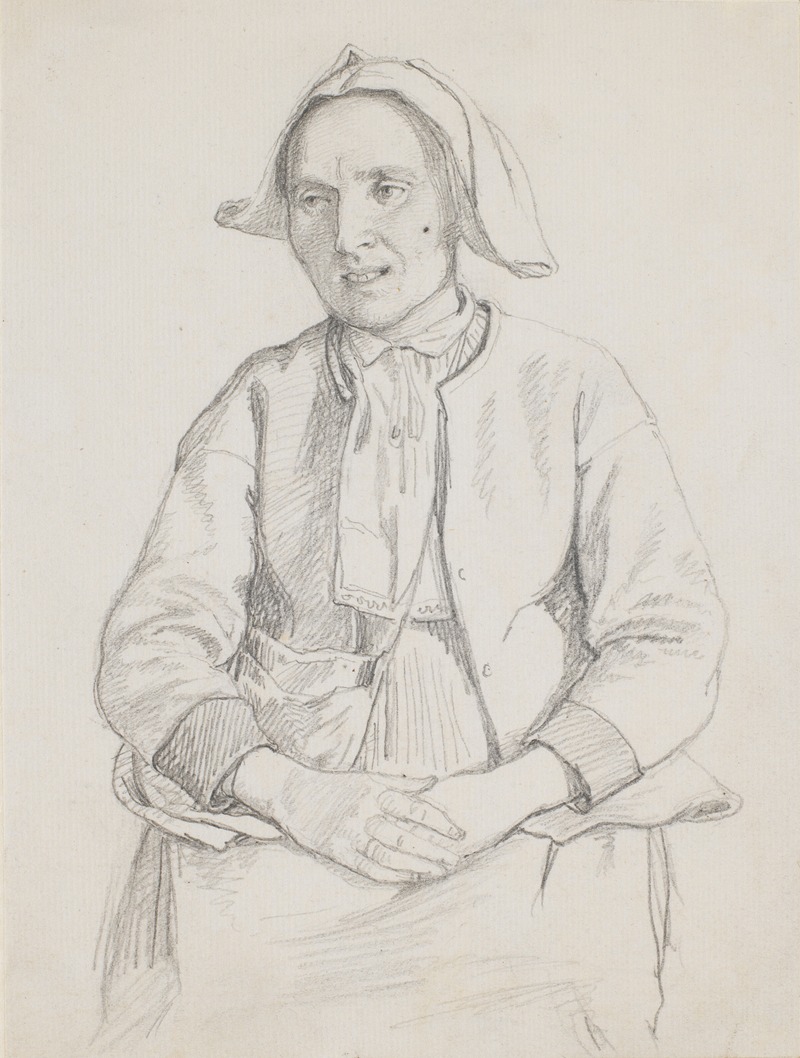 A seated Swedish woman depicted in a realistic style.