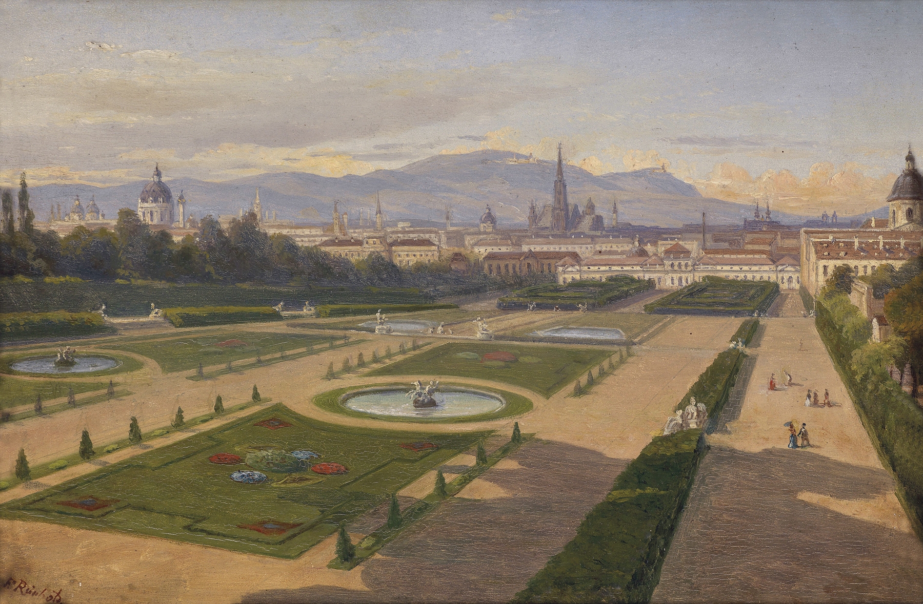 Garten des Belvedere by Franz Xaver Reinhold, oil painting depicting a lush garden.