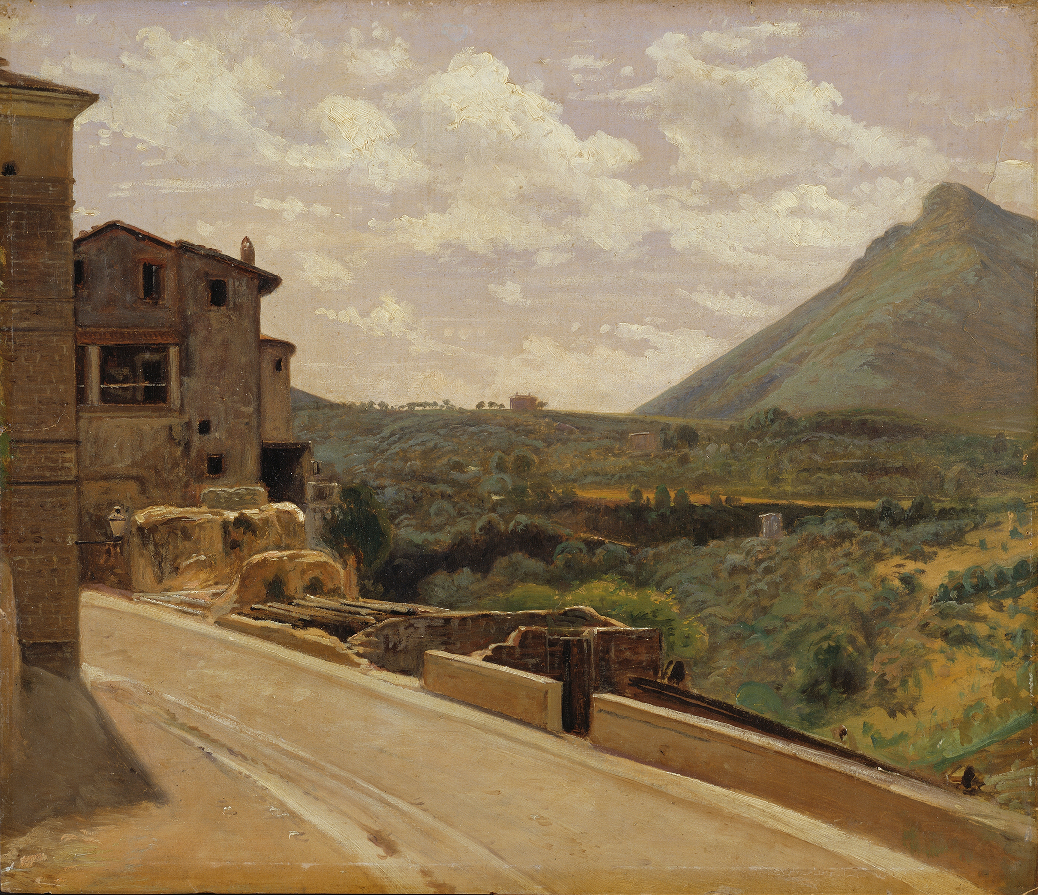 Italian Landscape by Wilhelm Marstrand, oil on canvas, depicting serene hills and gentle light.