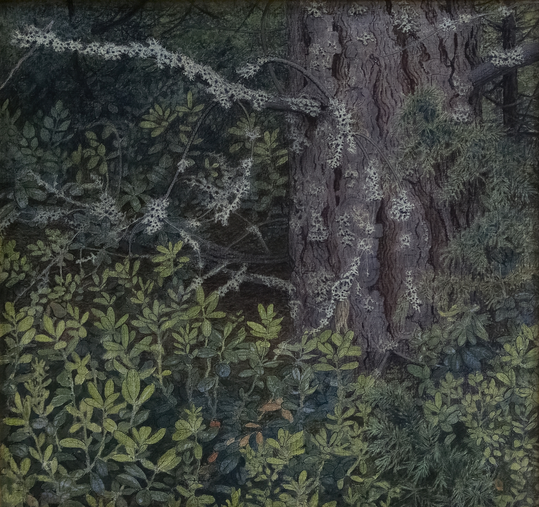 Foliage by Gustaf Fjæstad, oil on canvas depicting lush greenery and dappled light.