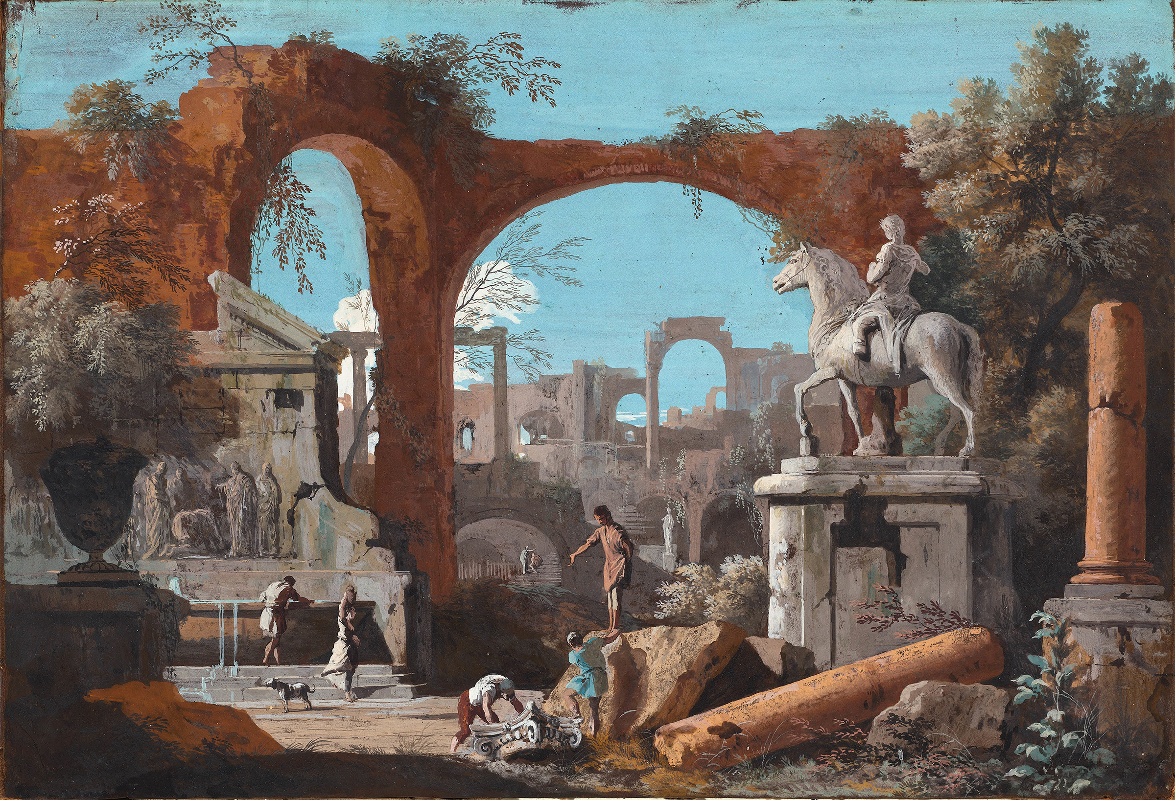 A Capriccio of Roman Ruins, by Marco Ricci, public domain