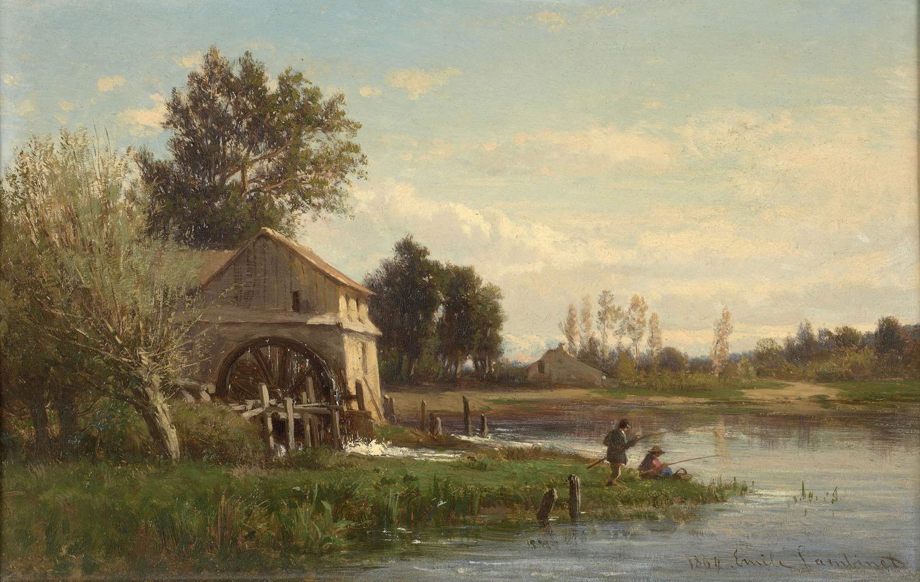 Marine scene with fishermen by Emile Charles Lambinet, oil painting