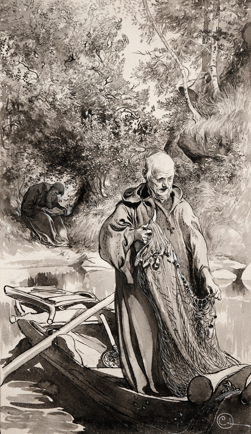 This painting illustrates a scene from Viktor Rydberg's work, featuring a romantic and mystical atmosphere.