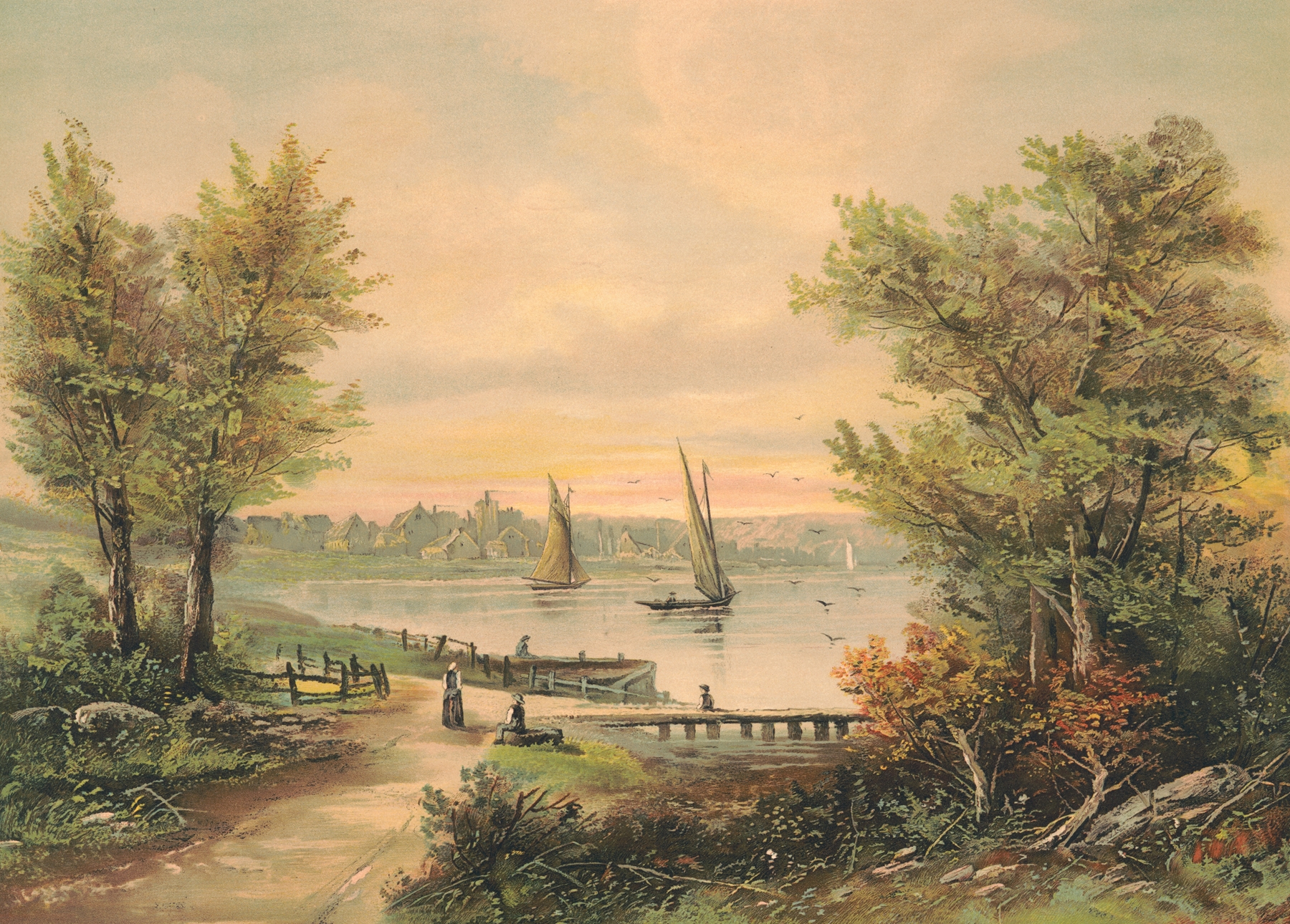 Lake Chapauqua by Joseph Hoover, impressionism, depicting tranquil waters and sunlight.