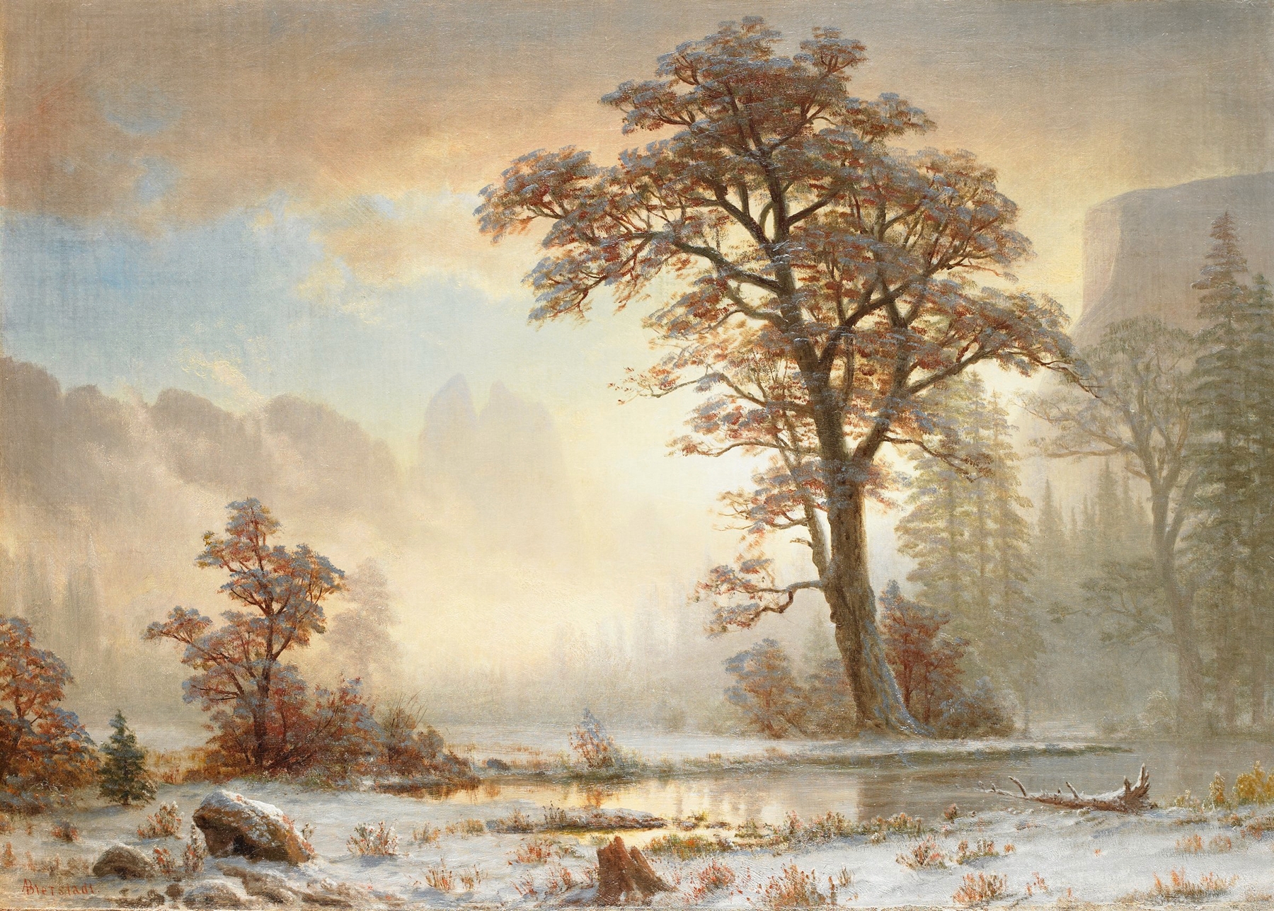 Valley of the Yosemite-First Snowfall of the Year, by Albert Bierstadt, public domain