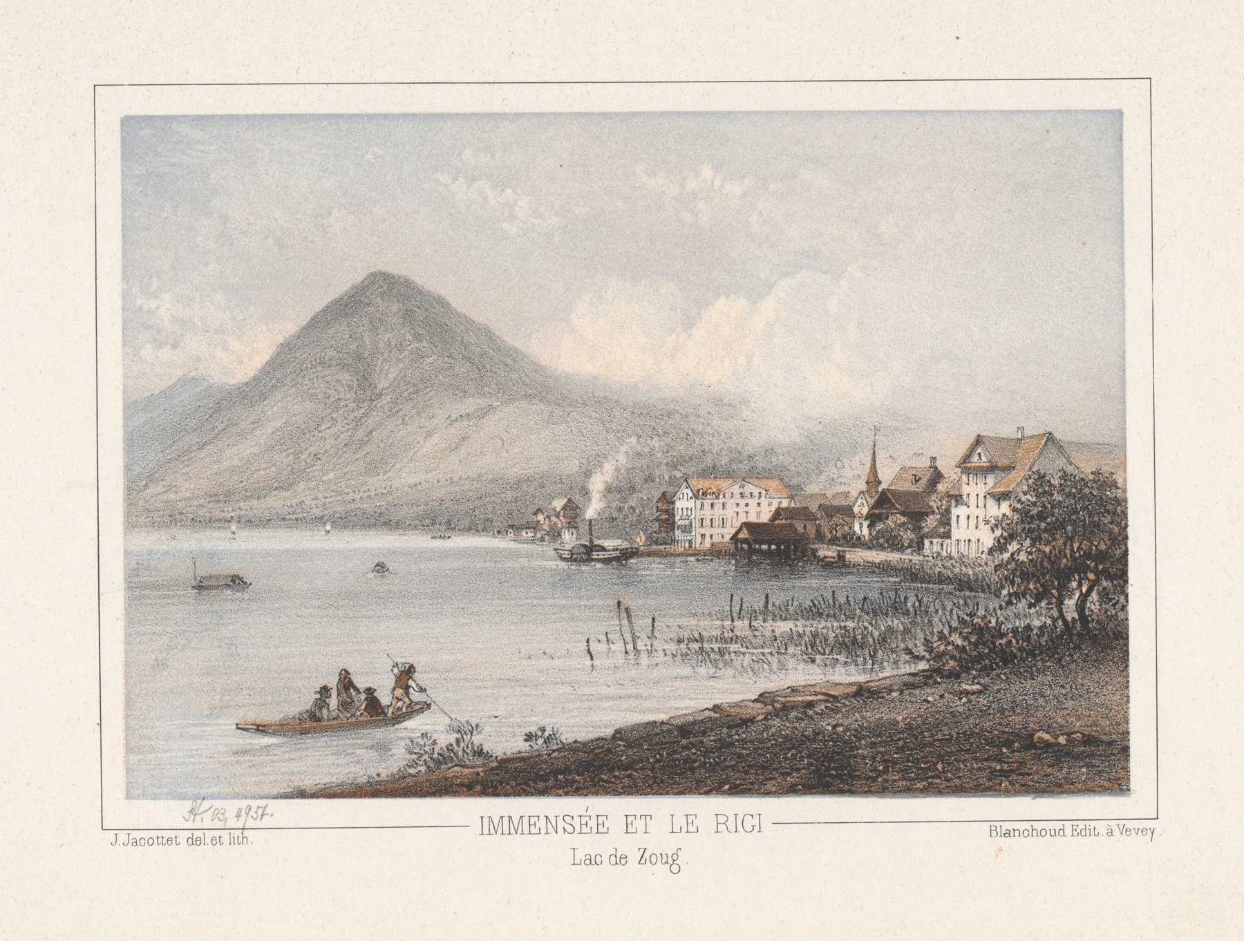 Landscape of hills and lake by Jean Jacottet, oil painting