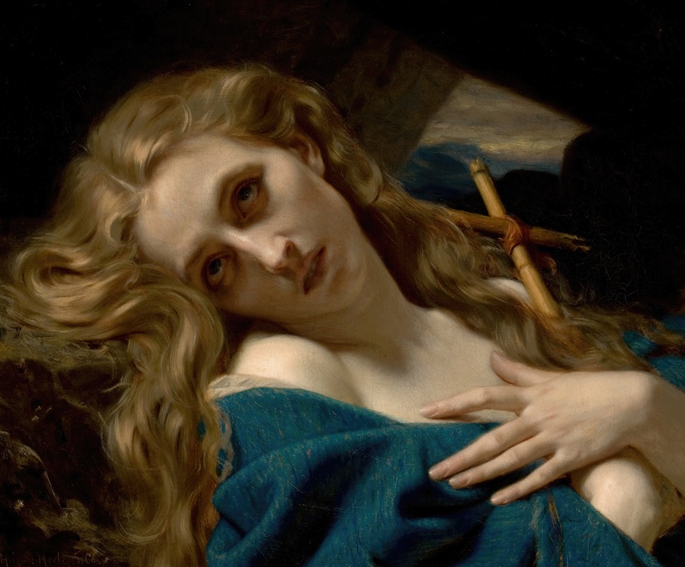 Hugues Merle's 'Mary Magdalene in the Cave' depicts a contemplative moment of the biblical figure.