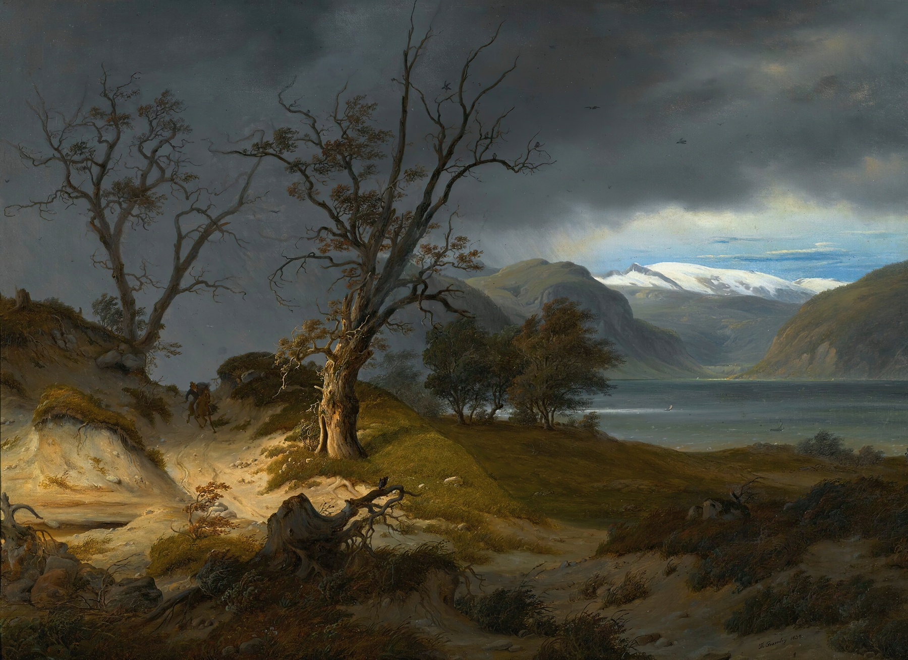 Rider on horseback in a landscape, oil on canvas by Thomas Fearnley