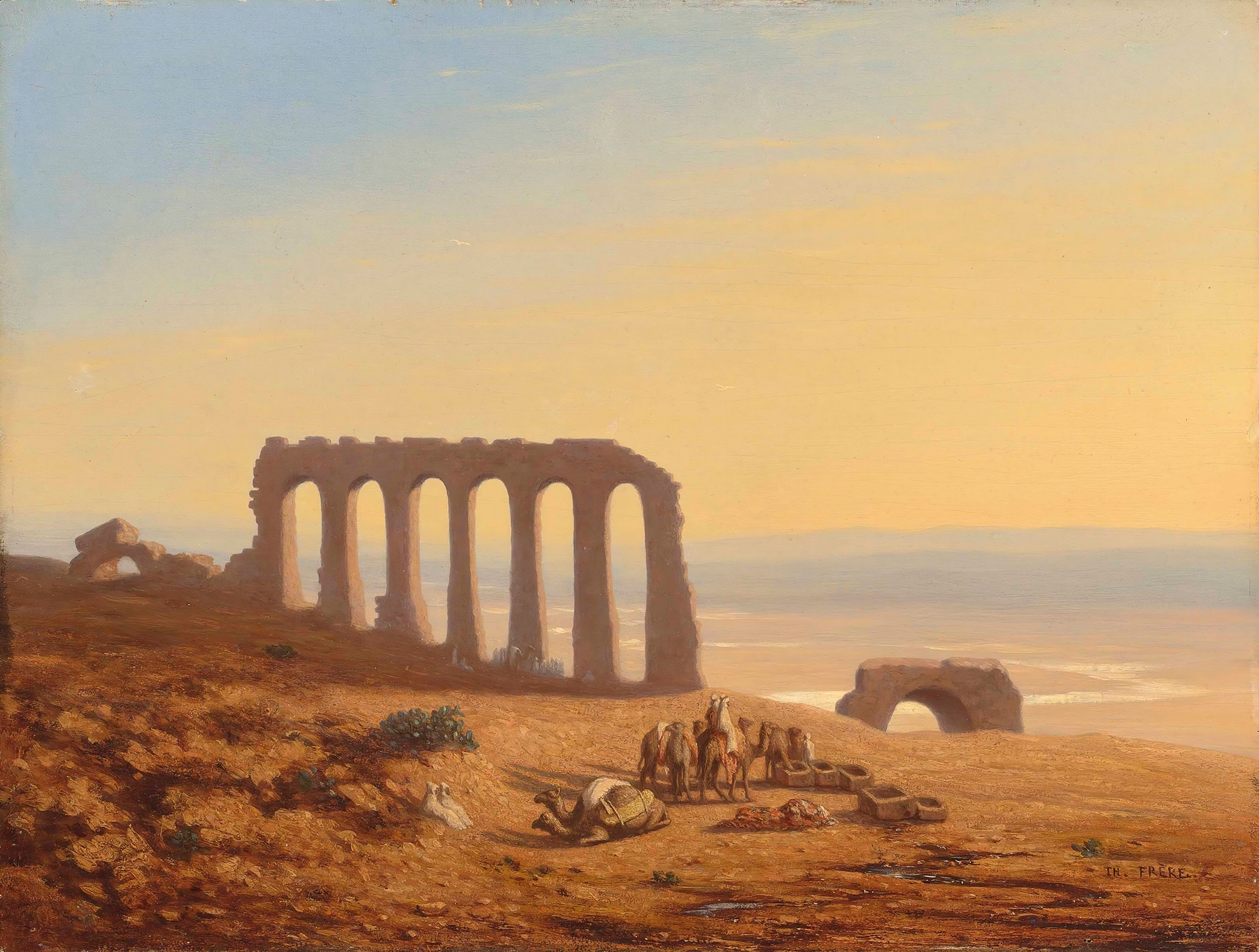 A Bedouin encampment surrounded by ruins, by Charles Théodore Frère, public domain