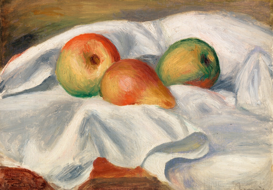 A still life painting of pears by Pierre-Auguste Renoir.